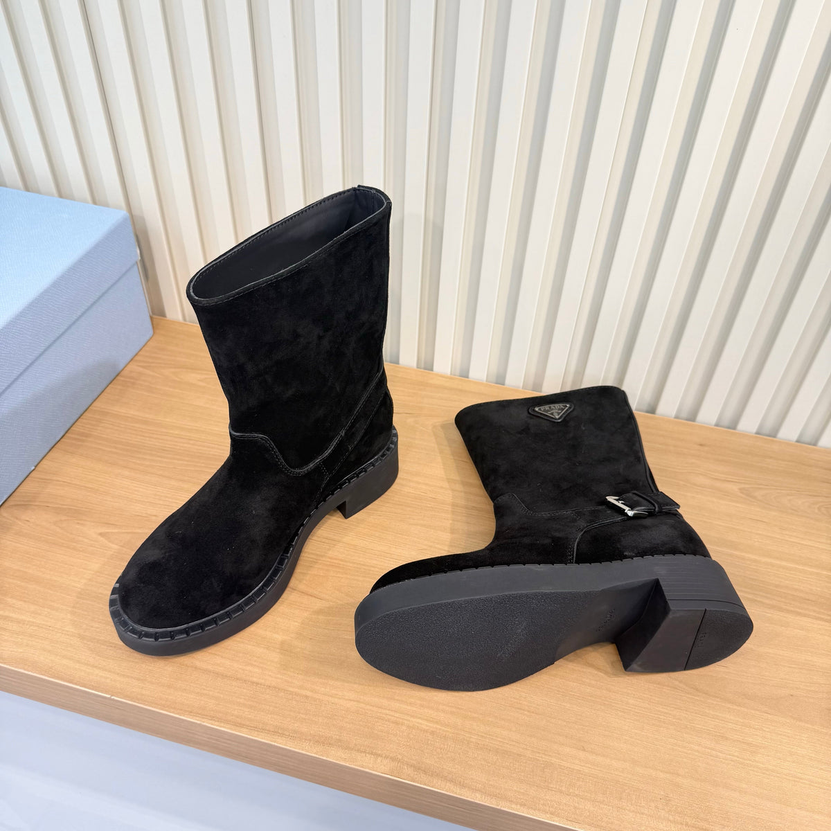 Prada 26s Mid-Calf Boots Black Suede 140454