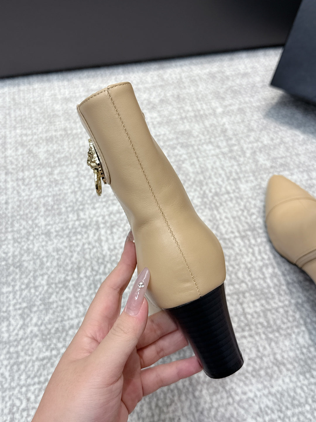 CC 2025s  Lion Pointed Toe Ankle Boots 50mm Beige Sheepskin 461622
