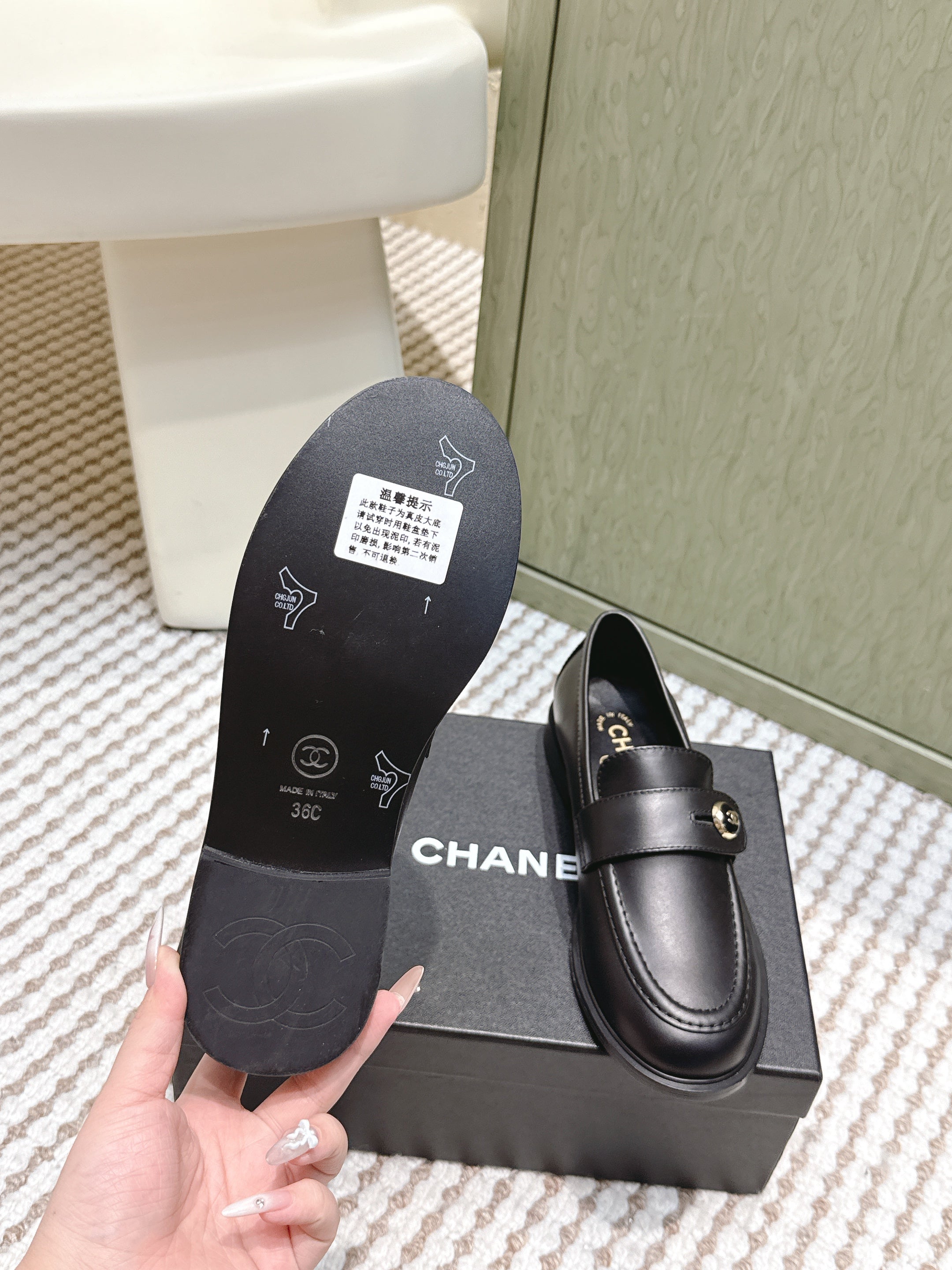 CC 26SS Loafers 3cm Black Cowhide 653489
