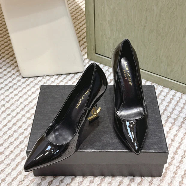 YSL 26ss High Heel Pumps 85 Black Patent Leather Sliver 654696