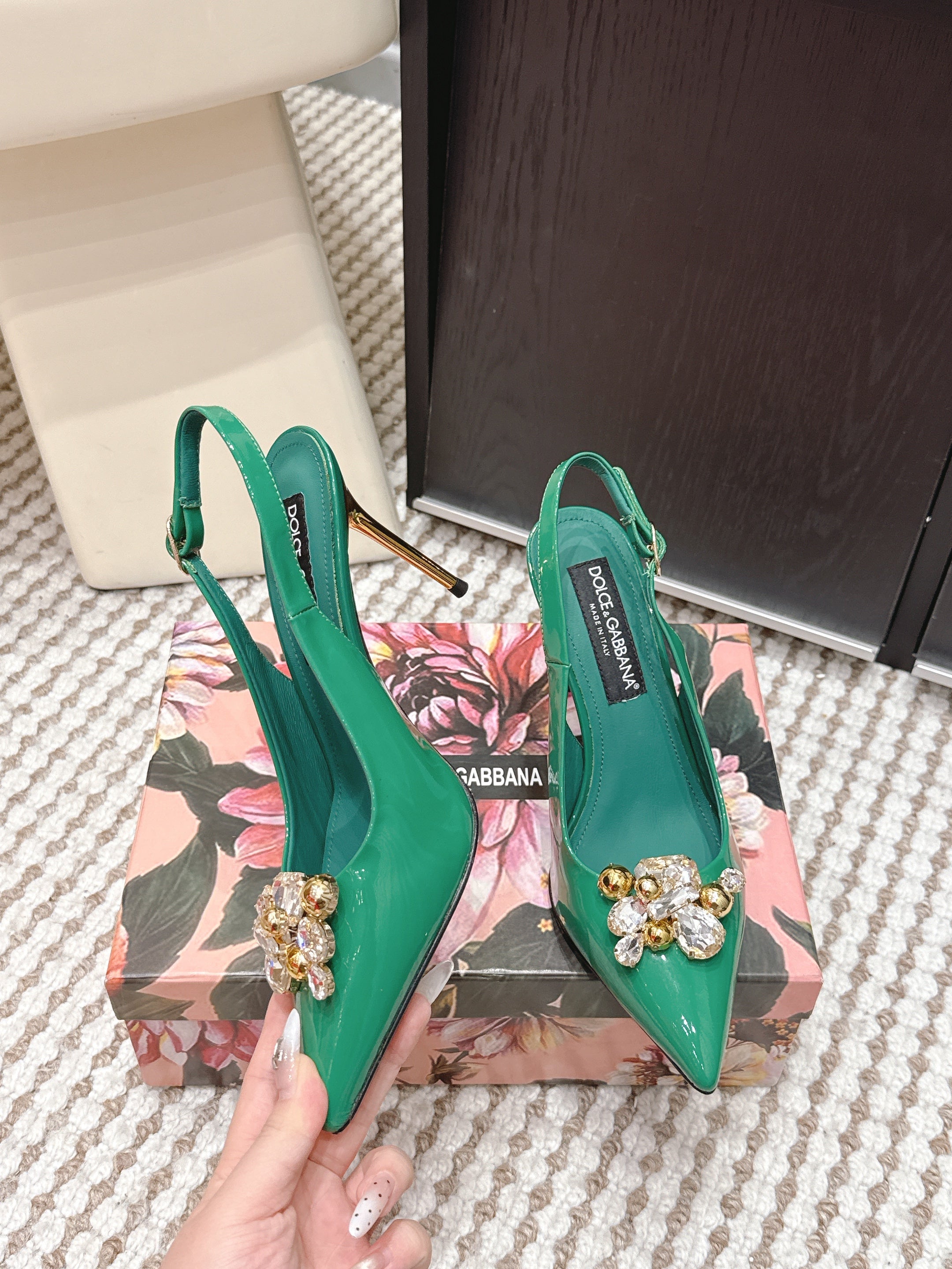 DG Rainbow Slingbacks Teal Green Patent Leather 663073