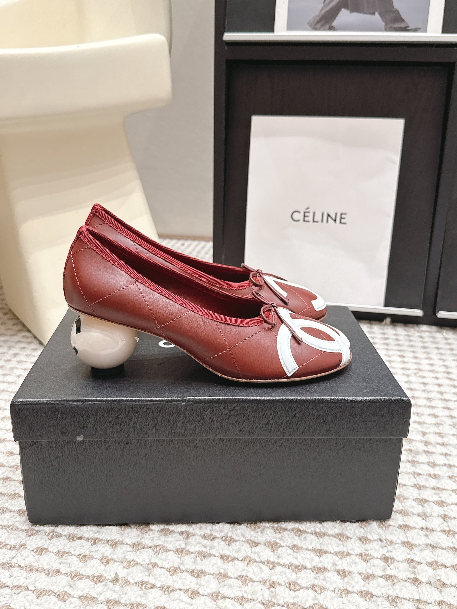 CC 26s Pearl High Heels 5.5cm Burgundy Calfskin