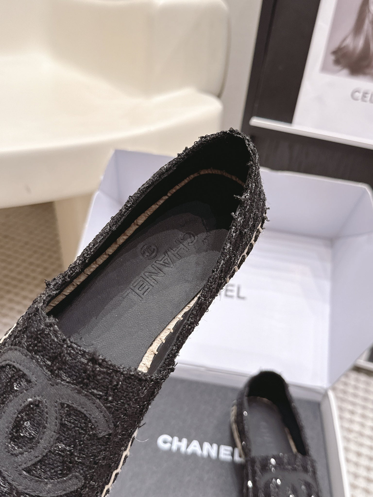 CC 26s Slip Ons Navy Blue Tweed Patent Calfskin