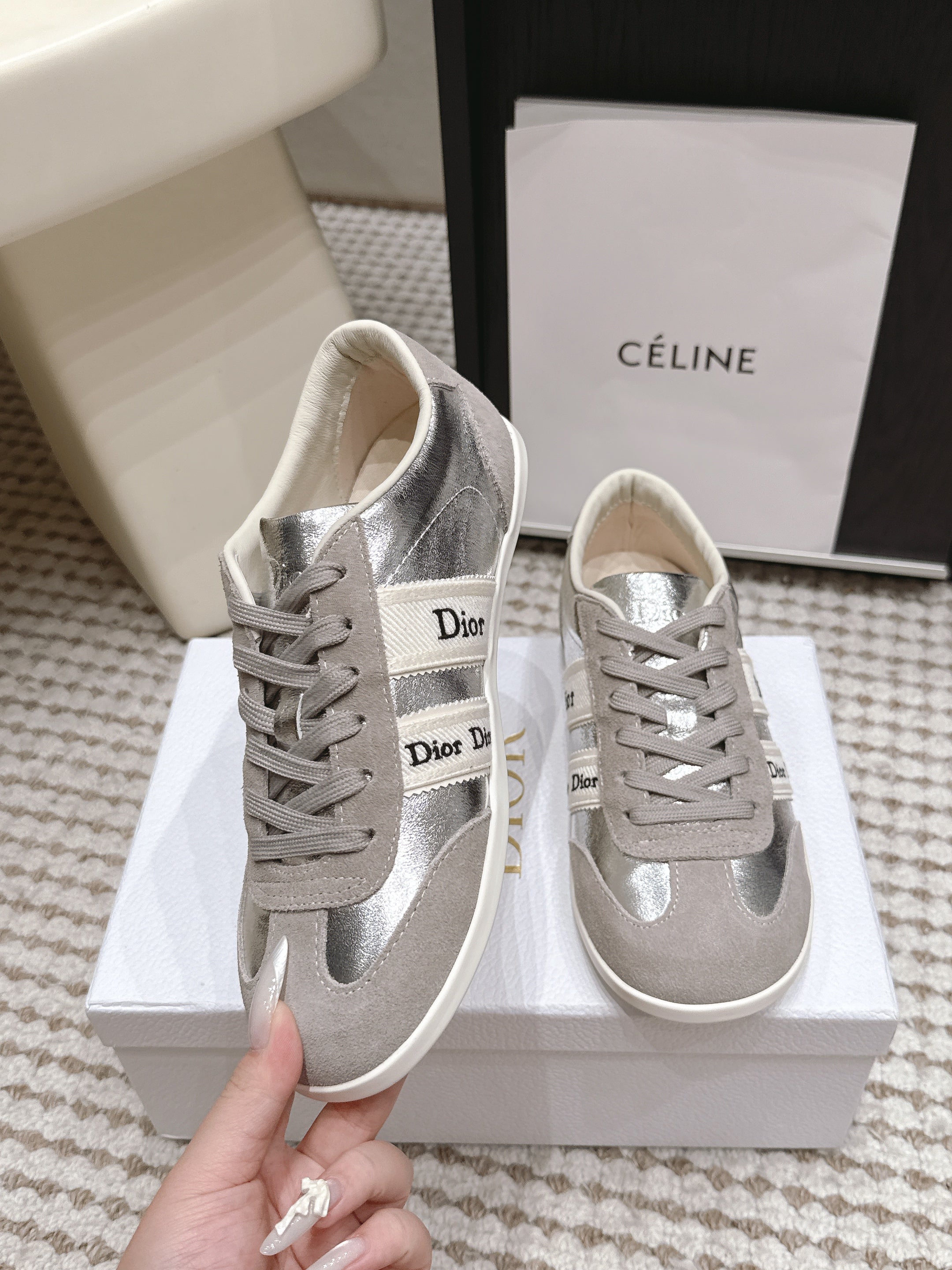 CD Ribbon Sneaker Sliver Suede Leather  930297