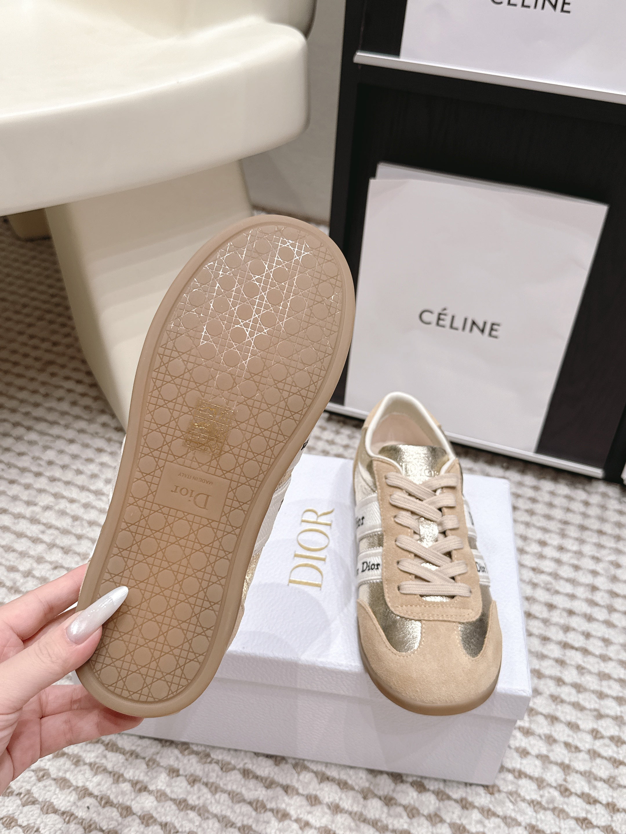 CD Ribbon Sneaker Sliver Khaki Suede Leather  930298