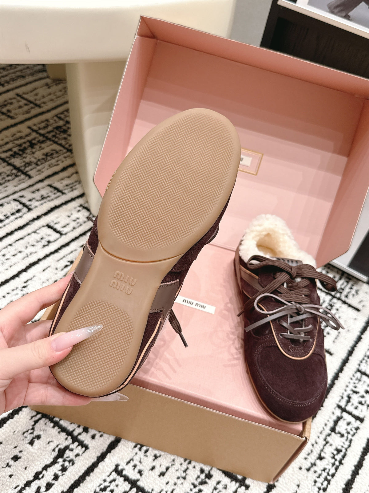 Miu Miu 26s Shearling Sneakers Brown Suede 138331