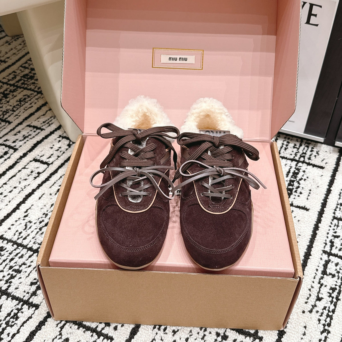 Miu Miu 26s Shearling Sneakers Brown Suede 138331