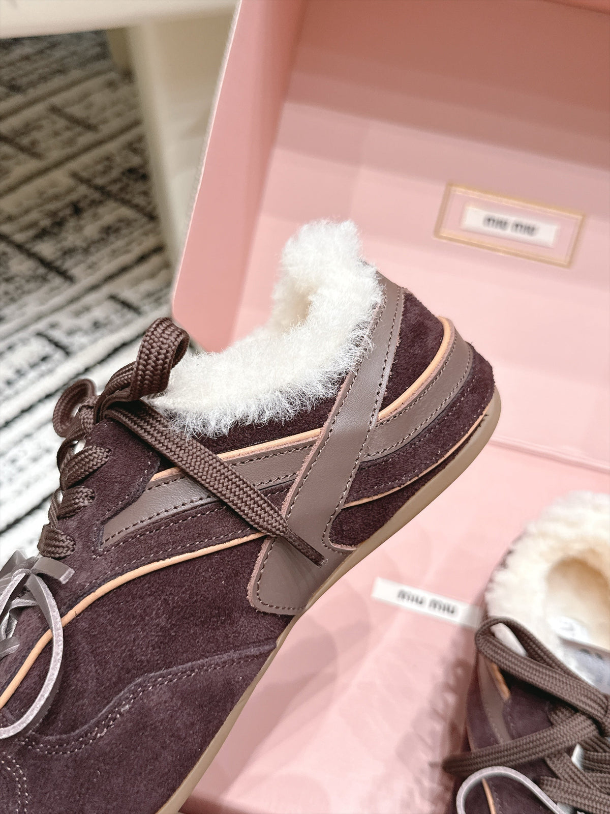 Miu Miu 26s Shearling Sneakers Brown Suede 138331