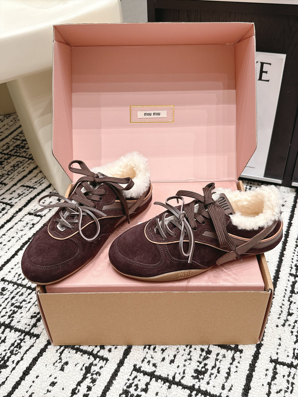Miu Miu 26s Shearling Sneakers Brown Suede 138331