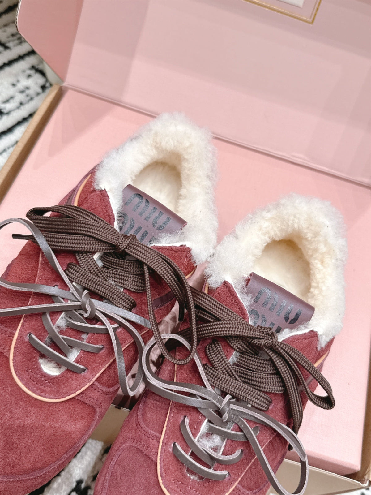 Miu Miu 26s Shearling Sneakers Burgundy Suede 138332