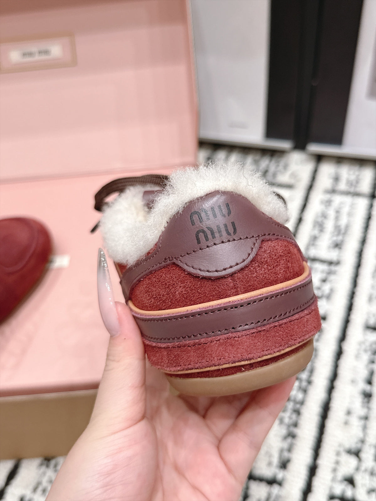 Miu Miu 26s Shearling Sneakers Burgundy Suede 138332