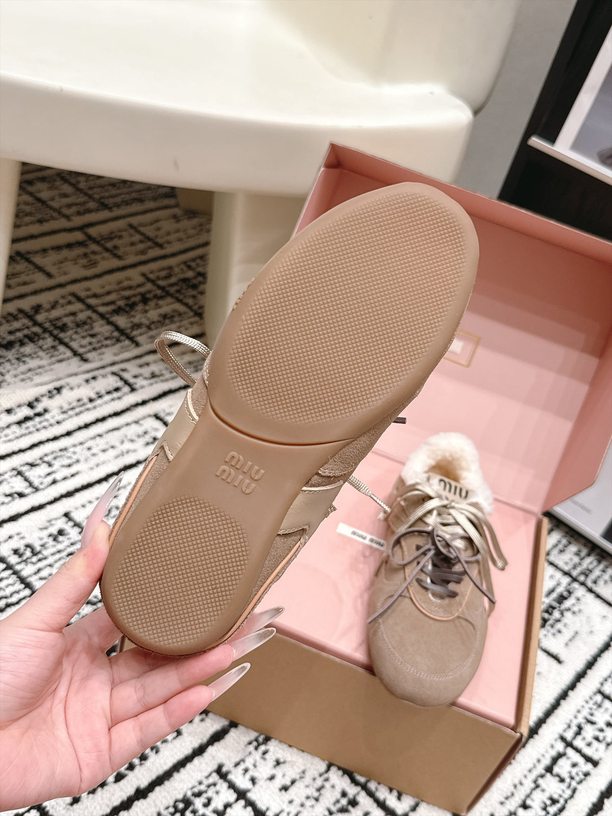 Miu Miu 26s Shearling Sneakers Khaki Suede 138333