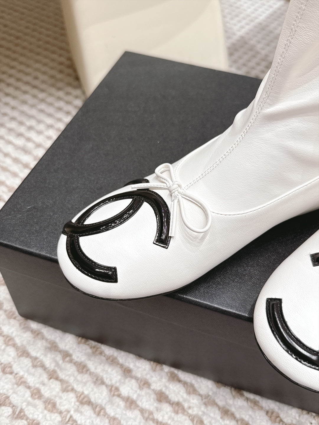 CC 26s Cambon Cap Toe Mid Calf Boots White Leather 166355