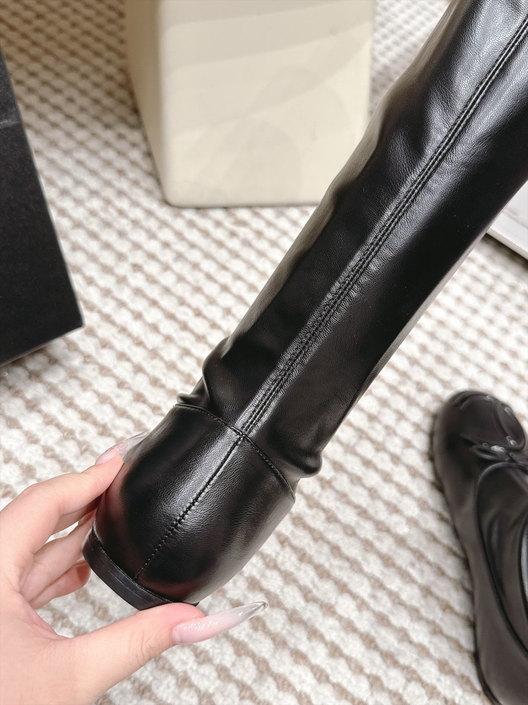 CC 26s Cambon Cap Toe Knee High Boots Black Leather 166360