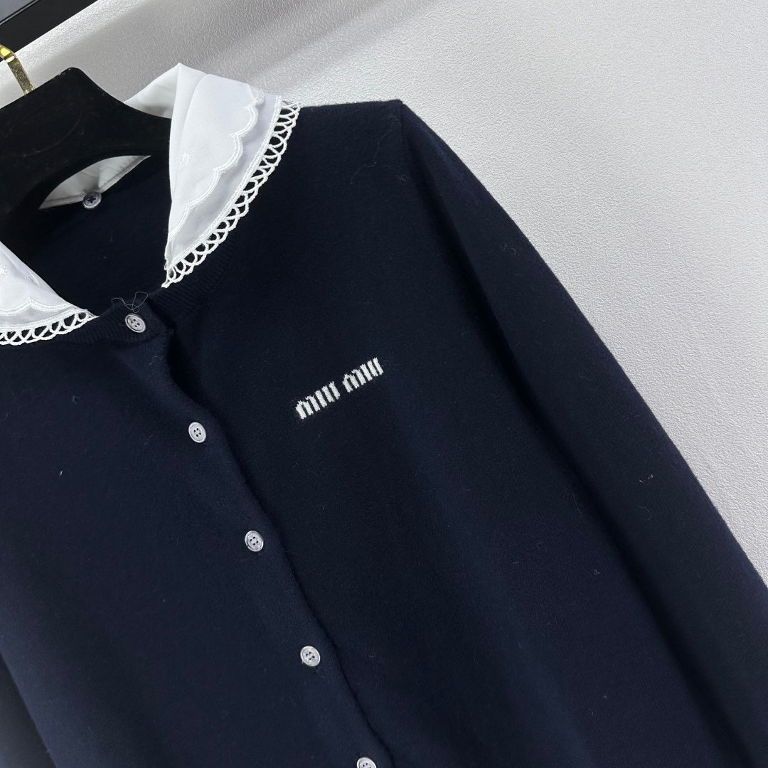 Miumiu 2026  Knit Long-Sleeve Cardigan Navy Blue Wool 349067