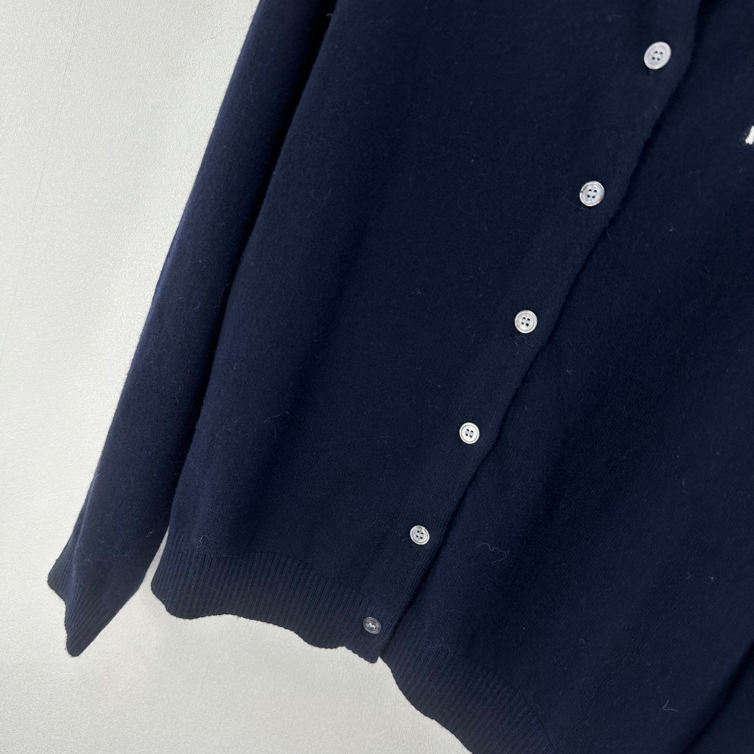Miumiu 2026  Knit Long-Sleeve Cardigan Navy Blue Wool 349067