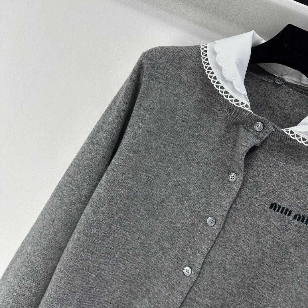 Miumiu 2026  Knit Long-Sleeve Cardigan Grey Wool 349068