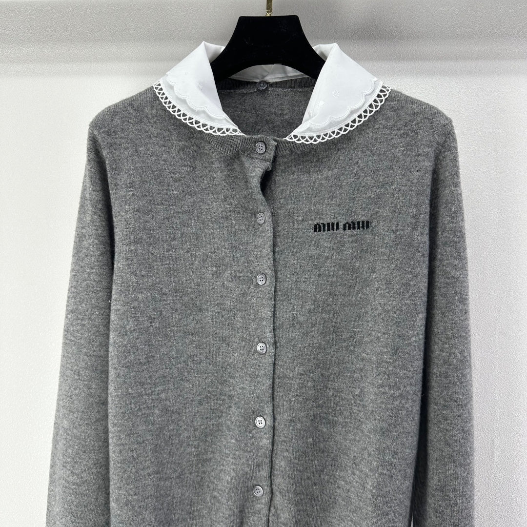 Miumiu 2026  Knit Long-Sleeve Cardigan Grey Wool 349068