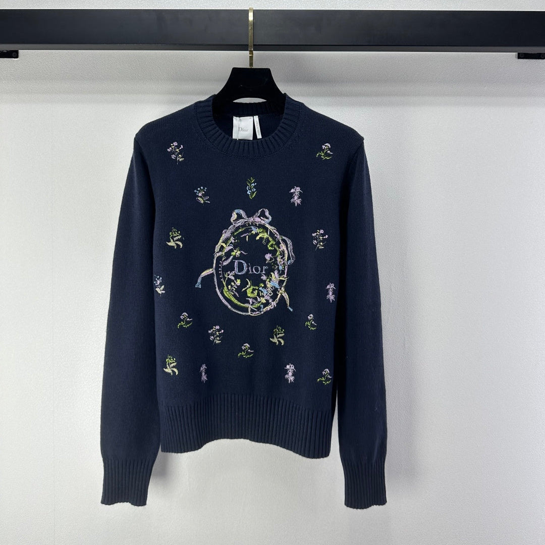 CD 26s Knit Long-Sleeve Sweater Dark Blue Cashmere Wool 349054