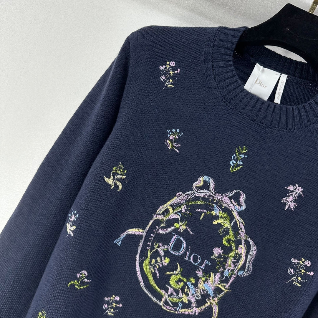 CD 26s Knit Long-Sleeve Sweater Dark Blue Cashmere Wool 349054