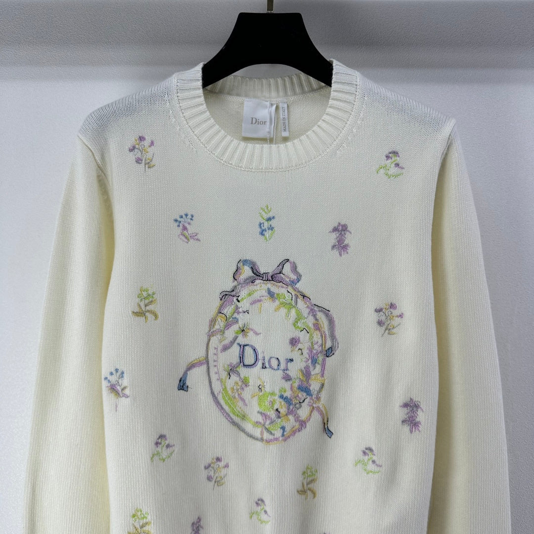 CD 26s Knit Long-Sleeve Sweater Ivory Cashmere Wool 349053