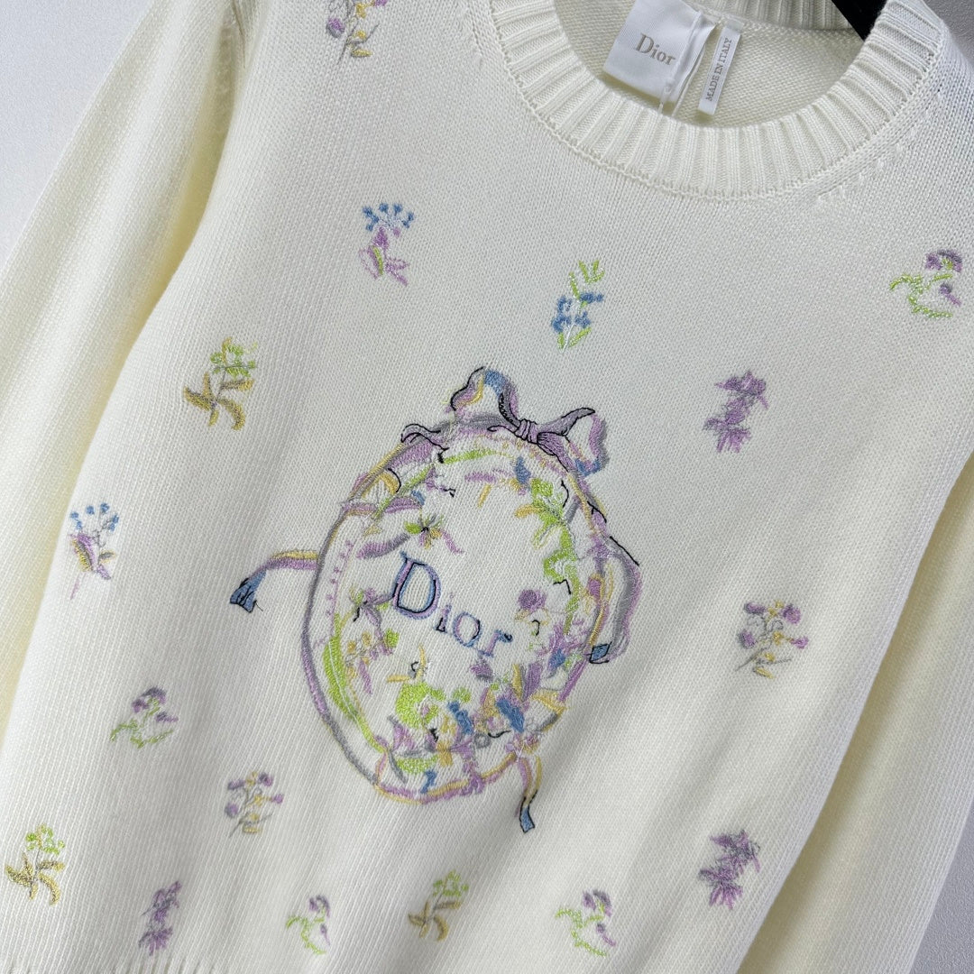 CD 26s Knit Long-Sleeve Sweater Ivory Cashmere Wool 349053