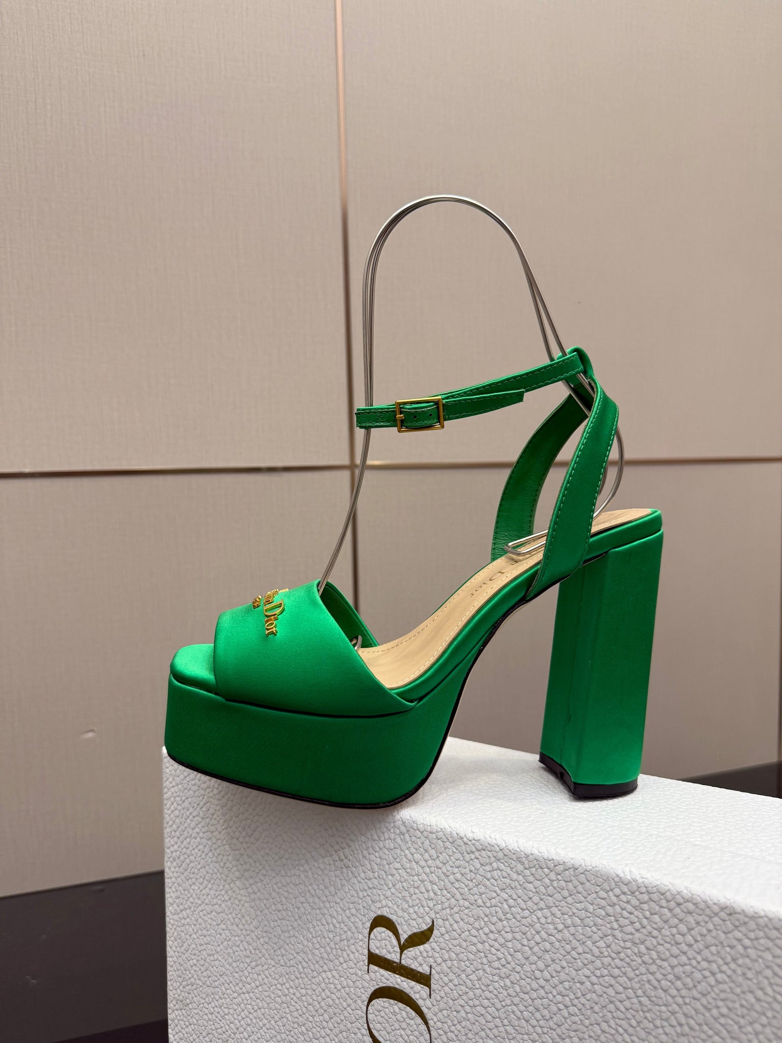 CD 26s High Heel Sandals 120 Mm In Green Satin
