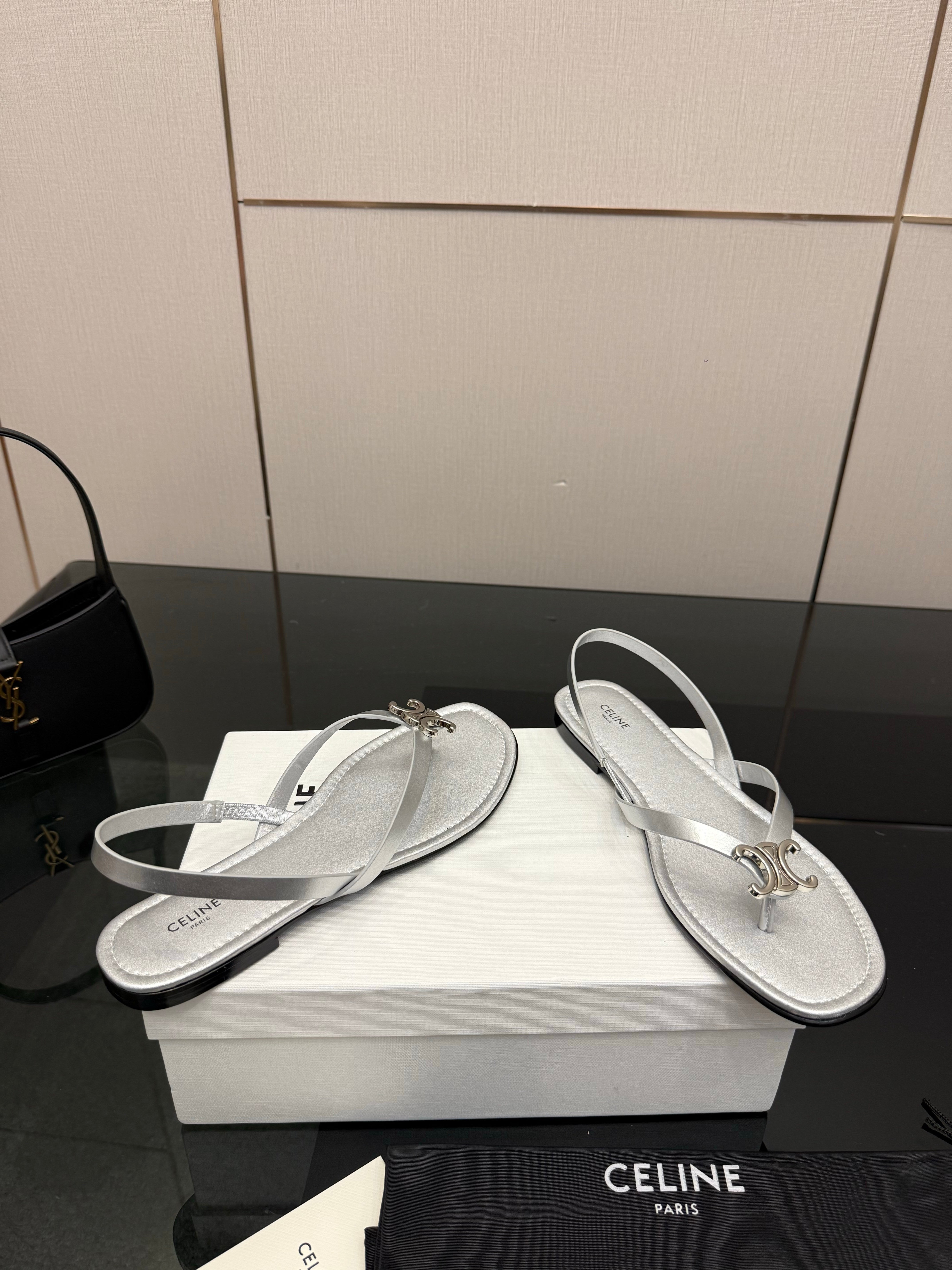 Celine Biki Sandal Sliver Calfskin 725674