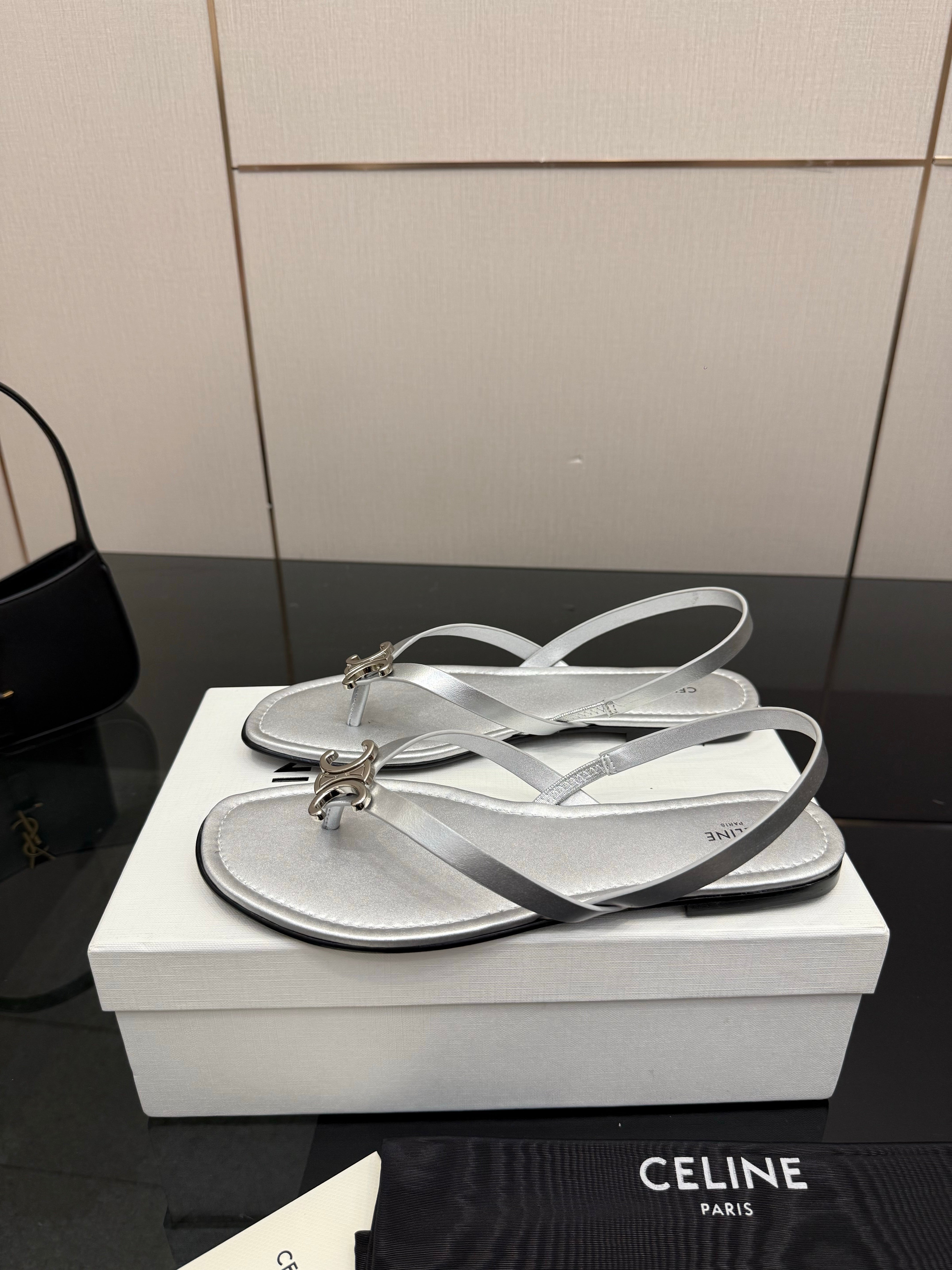 Celine Biki Sandal Sliver Calfskin 725674