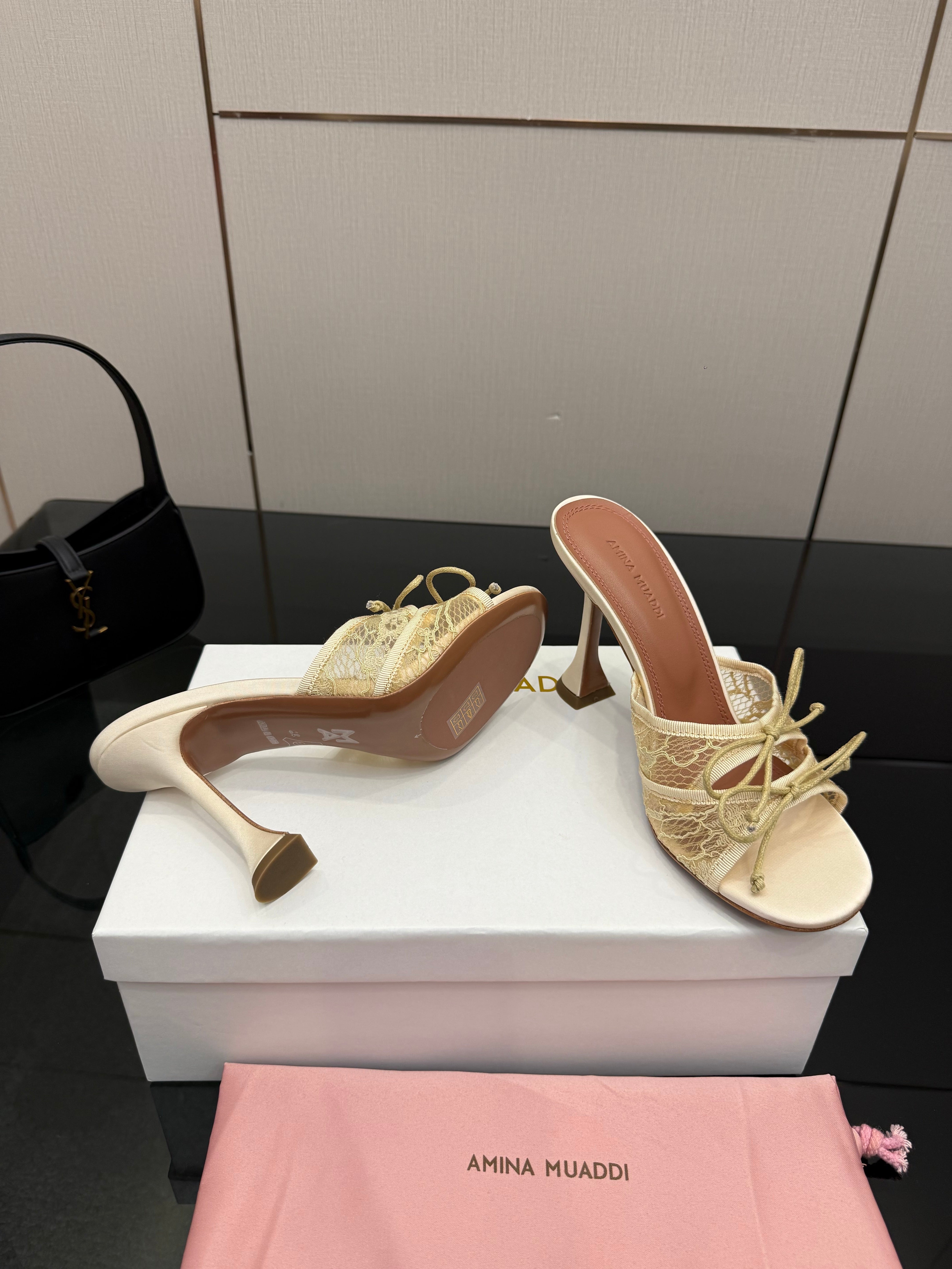 Amina Muaddi Alexa Lace Slipper 95 Beige Lace 726131