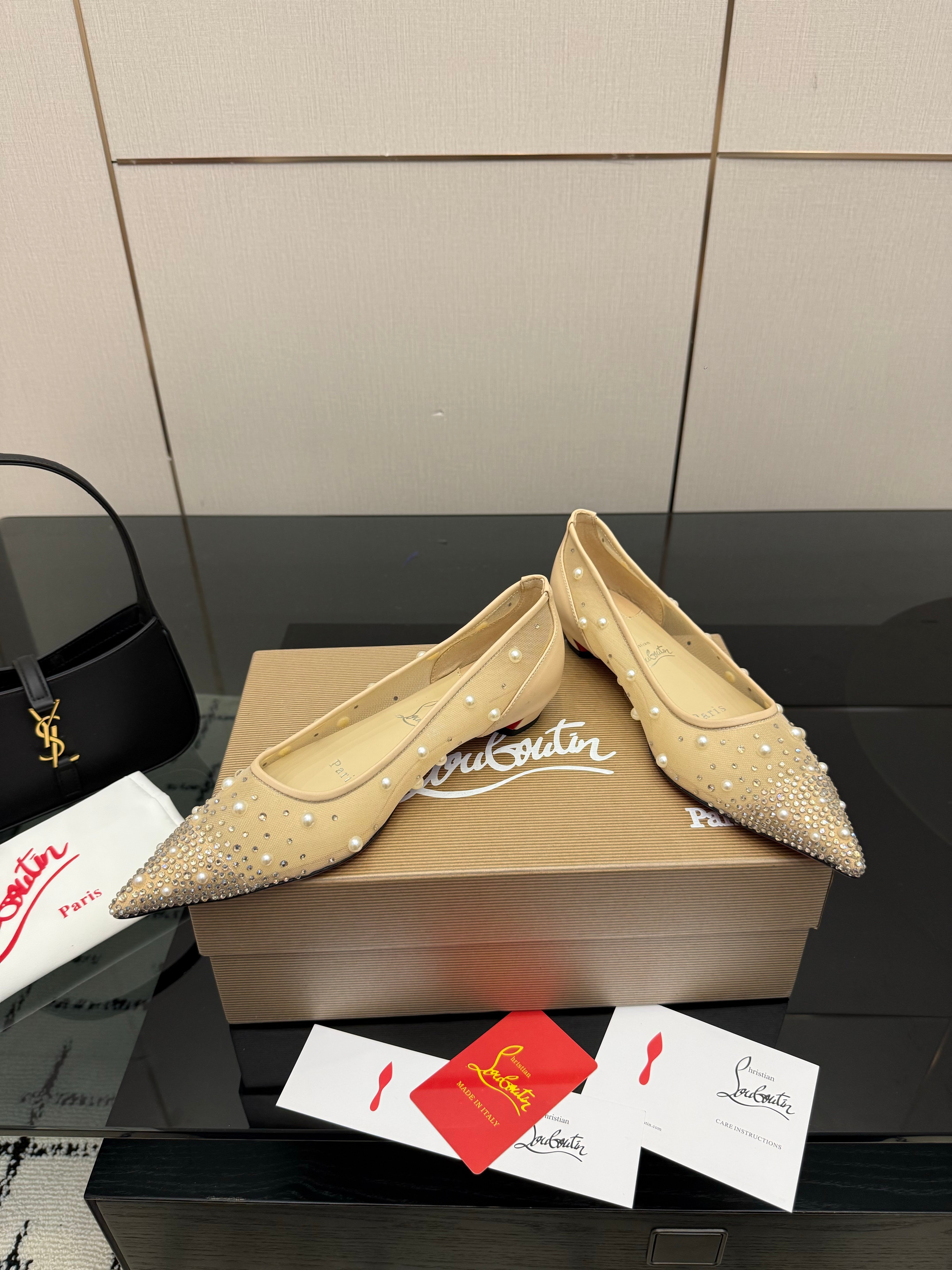 CL Degrastrassina Perla Ballet Flat Light Beige Mesh 828157