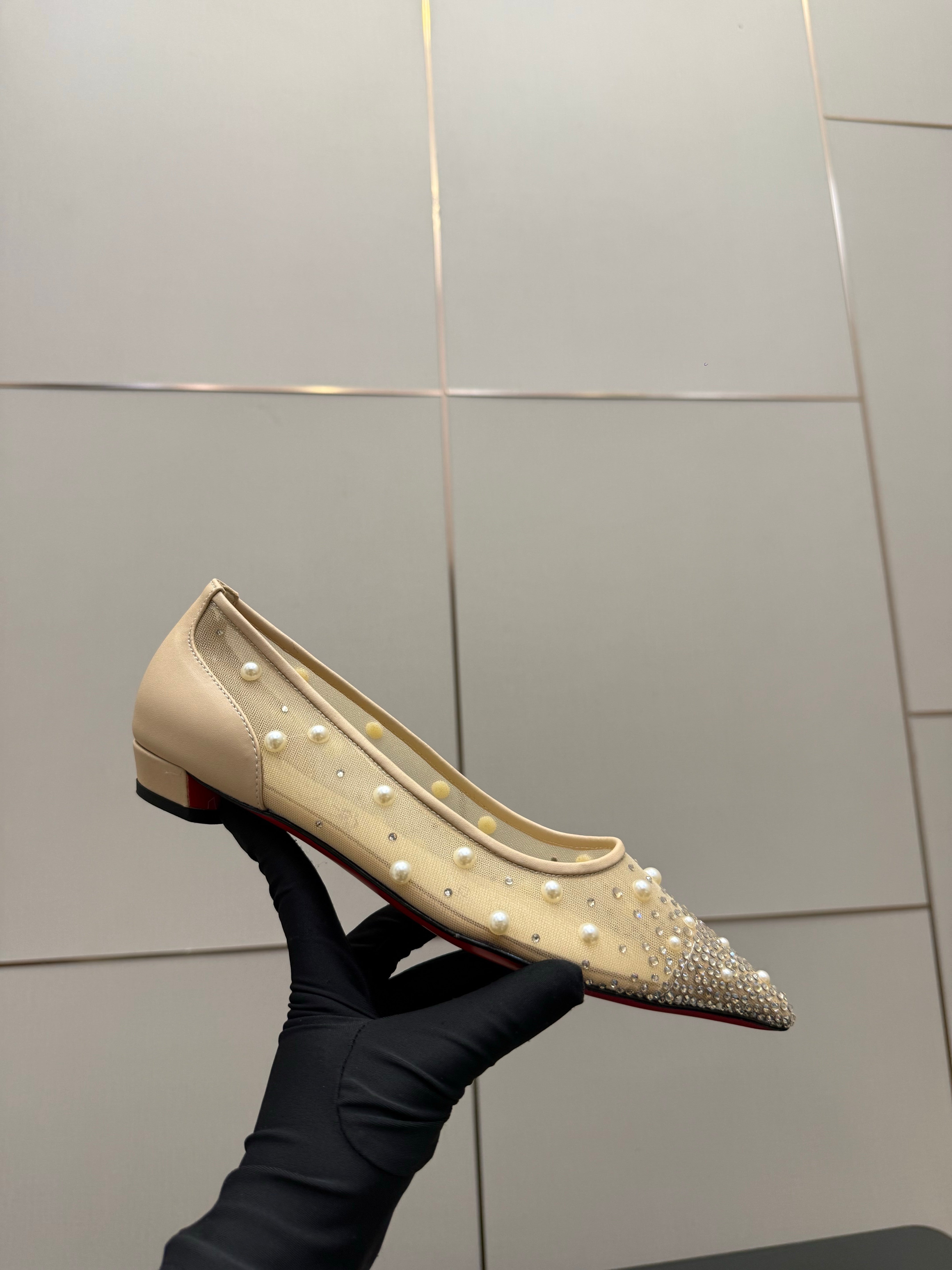 CL Degrastrassina Perla Ballet Flat Light Beige Mesh 828157
