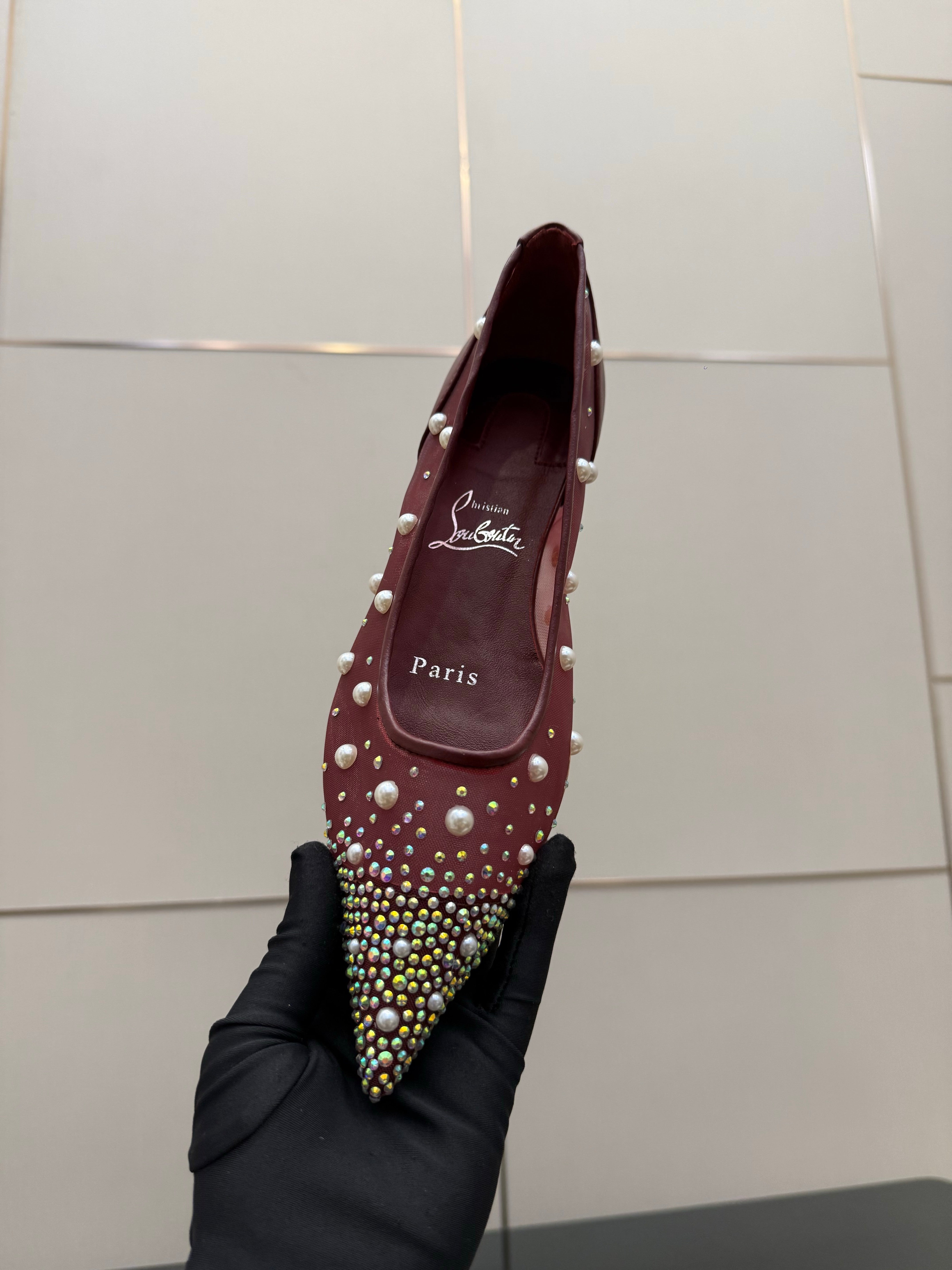 CL Degrastrassina Perla Ballet Flat Burgundy Mesh 828161