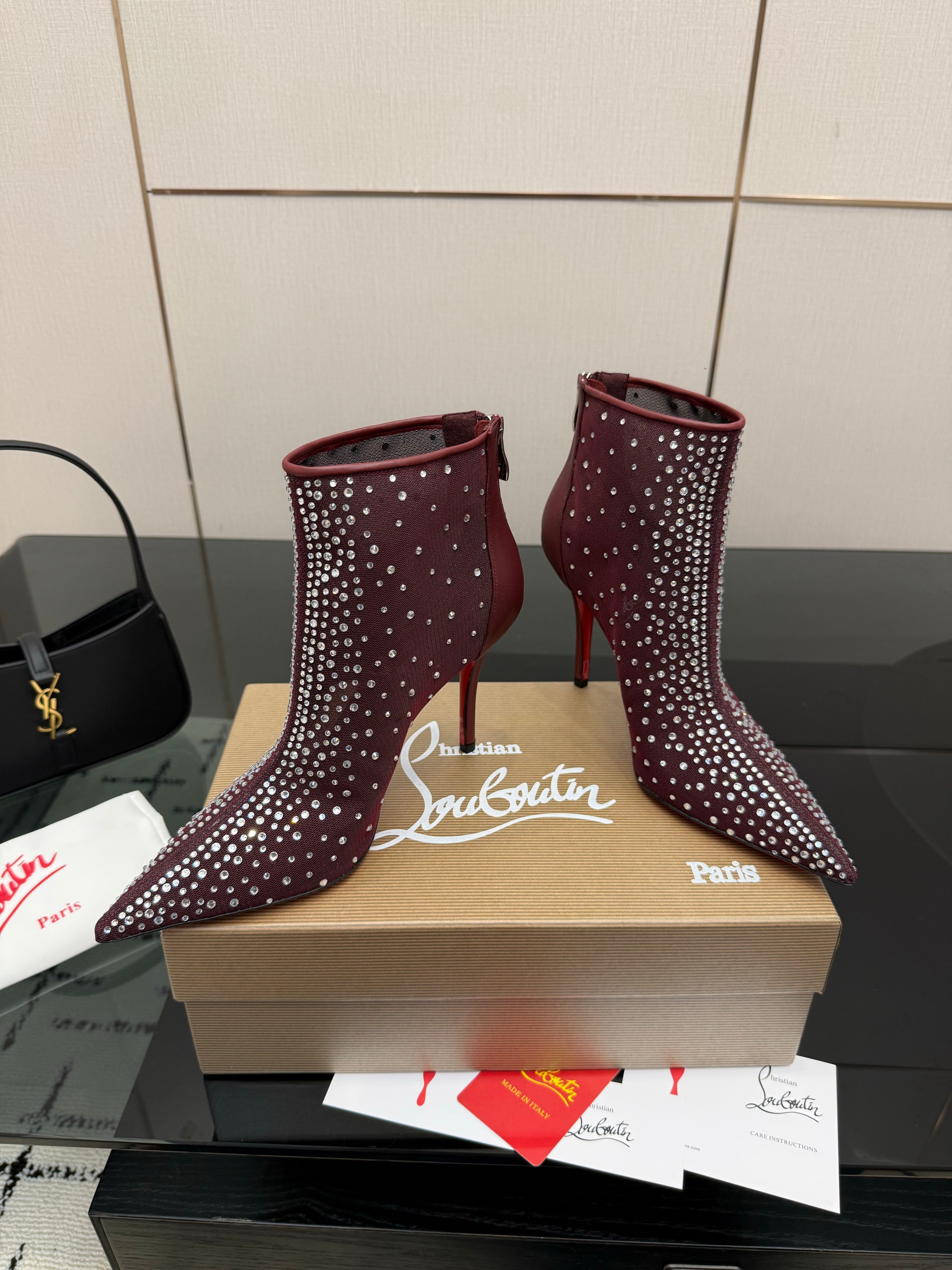 CL 26s Thea Ankle Boots 10cm Burgundy Mesh 828173