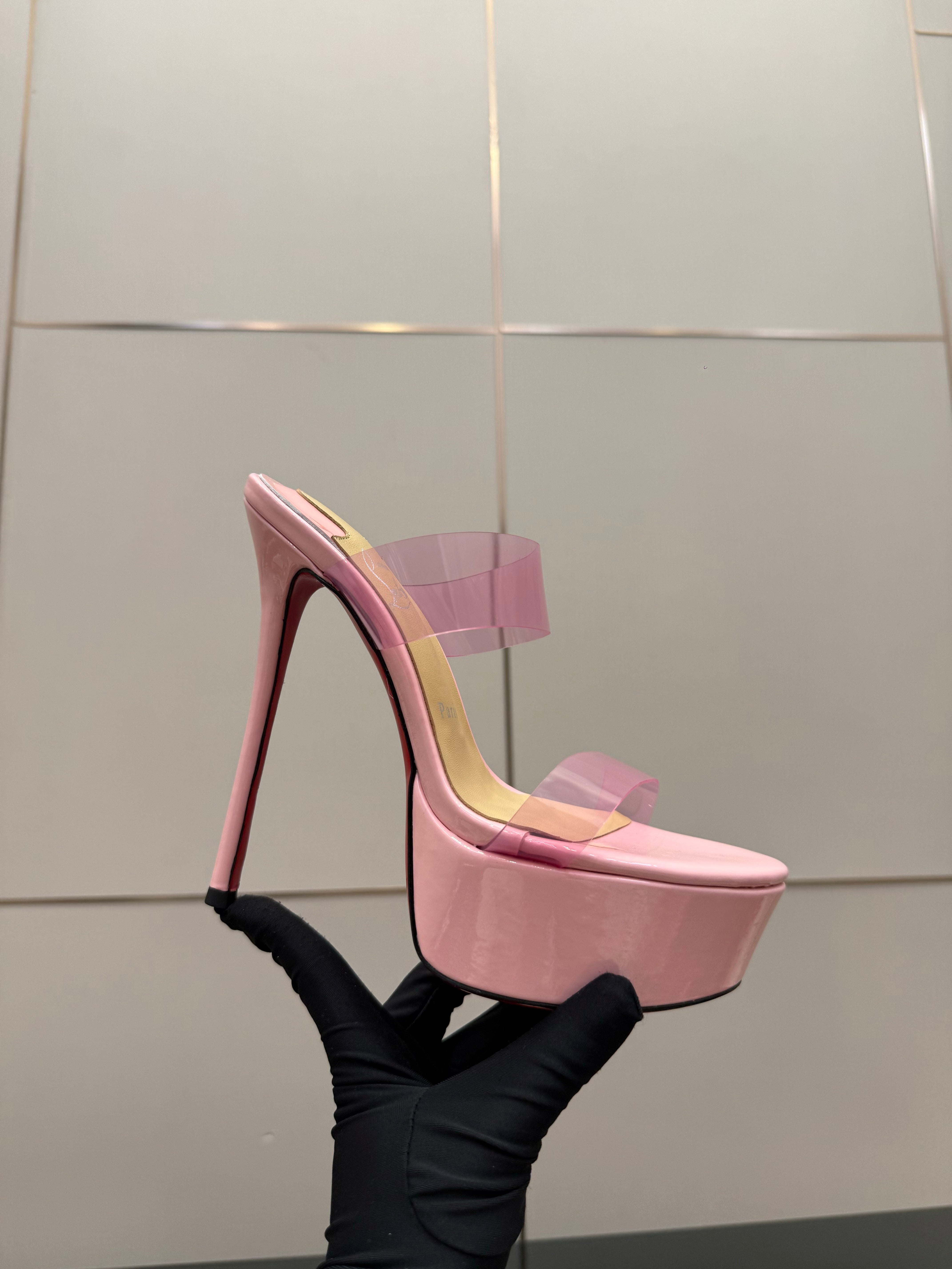Christian Louboutin 2026 Just Loubi 14.5cm Mules Pink PVC Lambskin 828174