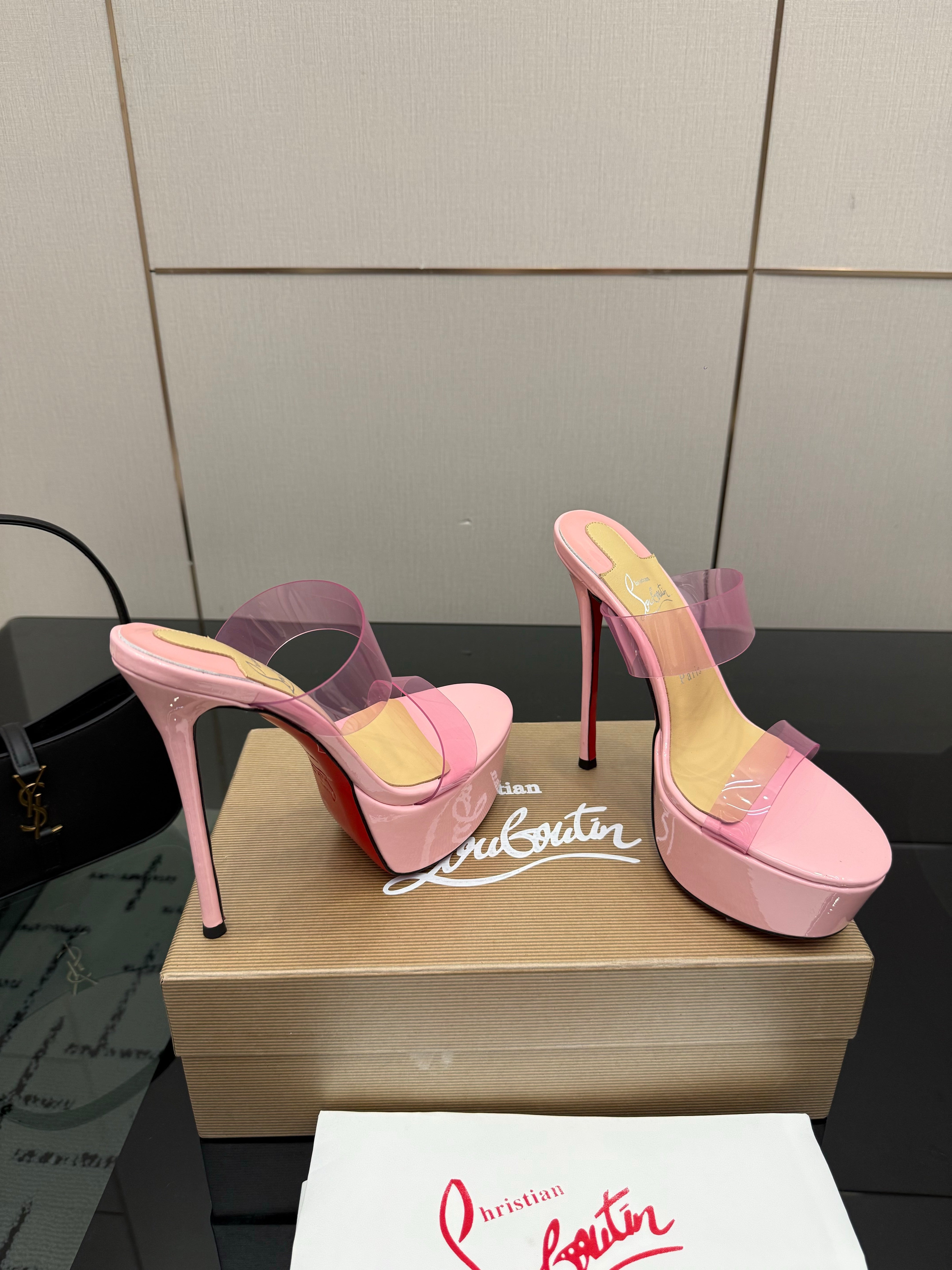 Christian Louboutin 2026 Just Loubi 14.5cm Mules Pink PVC Lambskin 828174