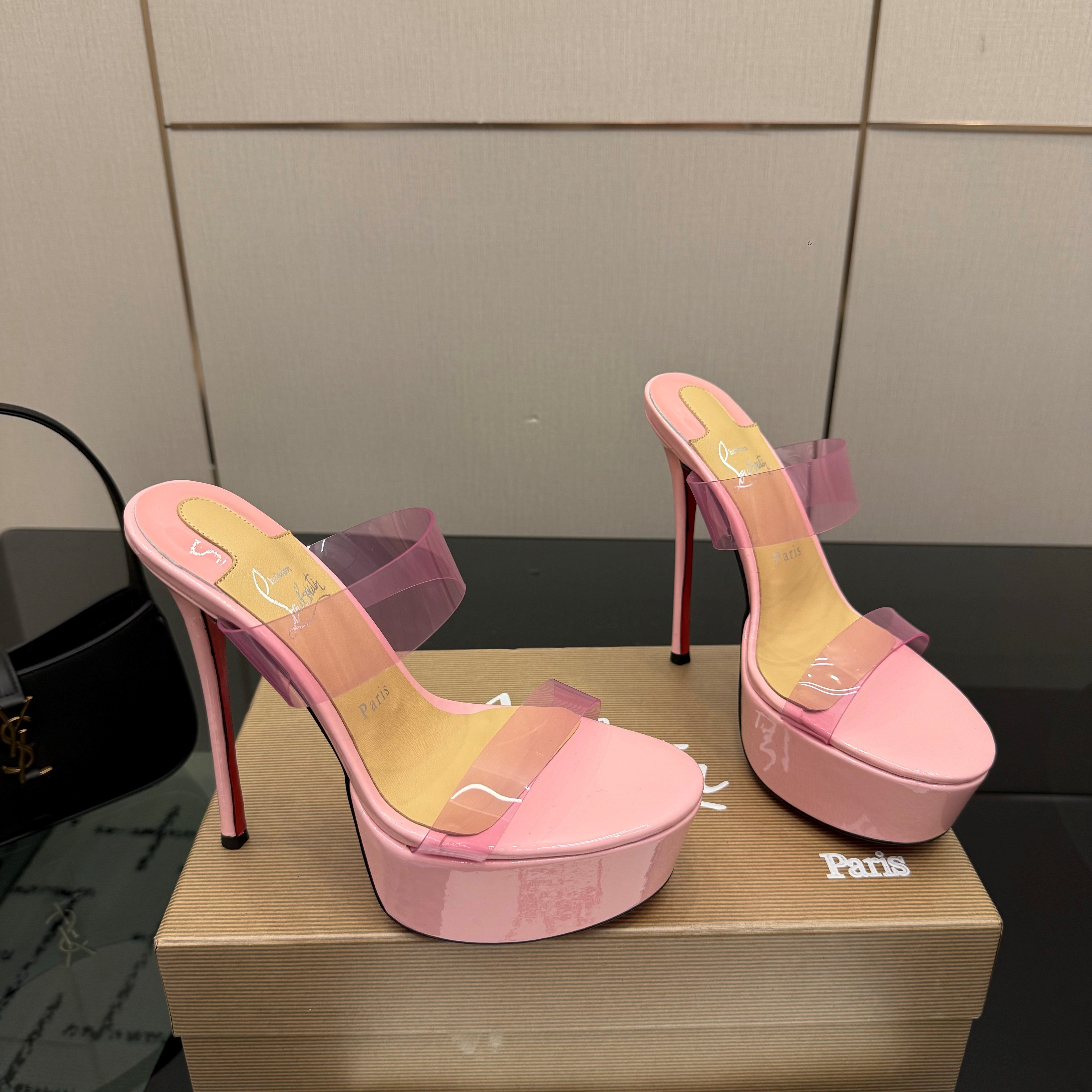 Christian Louboutin 2026 Just Loubi 14.5cm Mules Pink PVC Lambskin 828174
