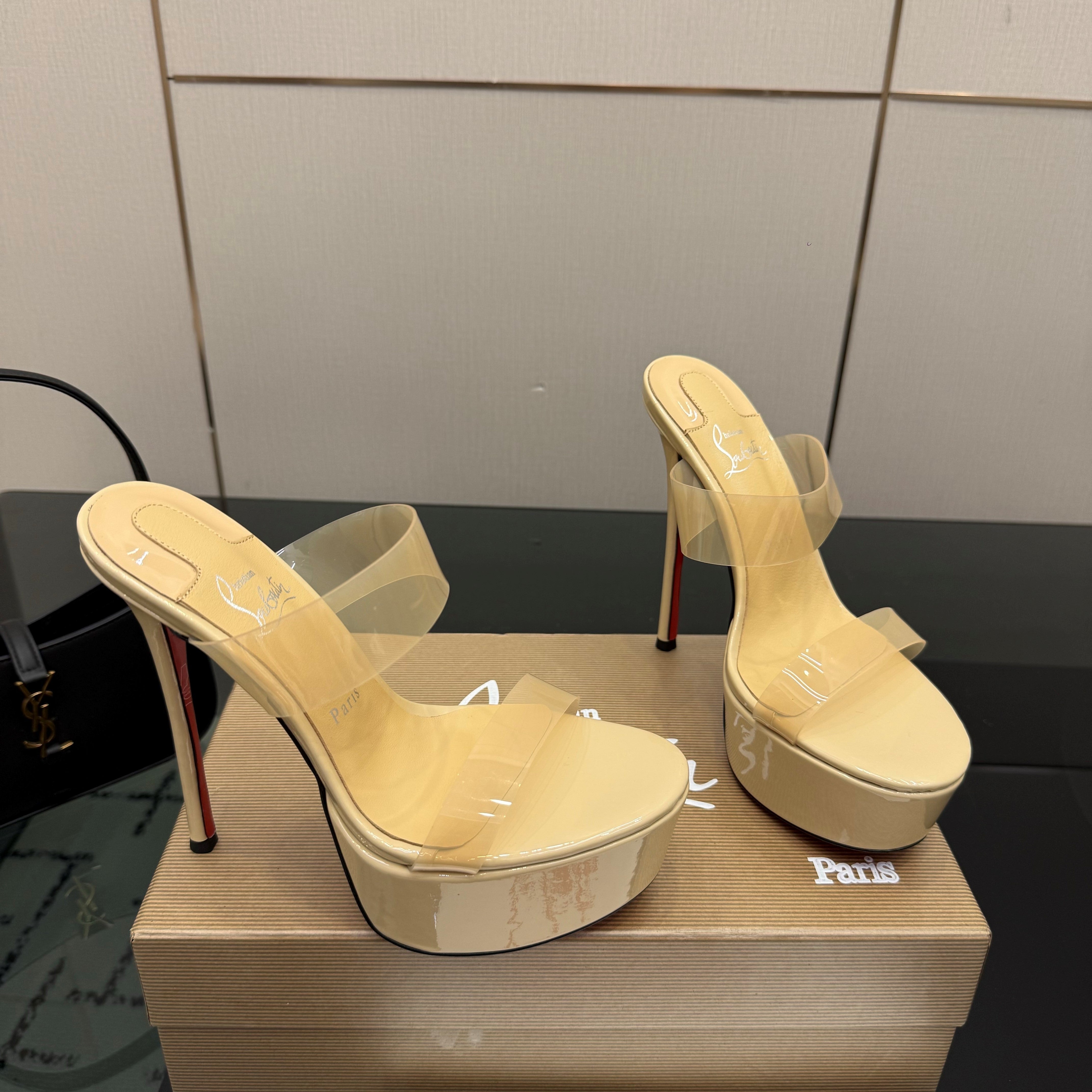 Christian Louboutin 2026 Just Loubi 14.5cm Mules Beige PVC Lambskin 828176