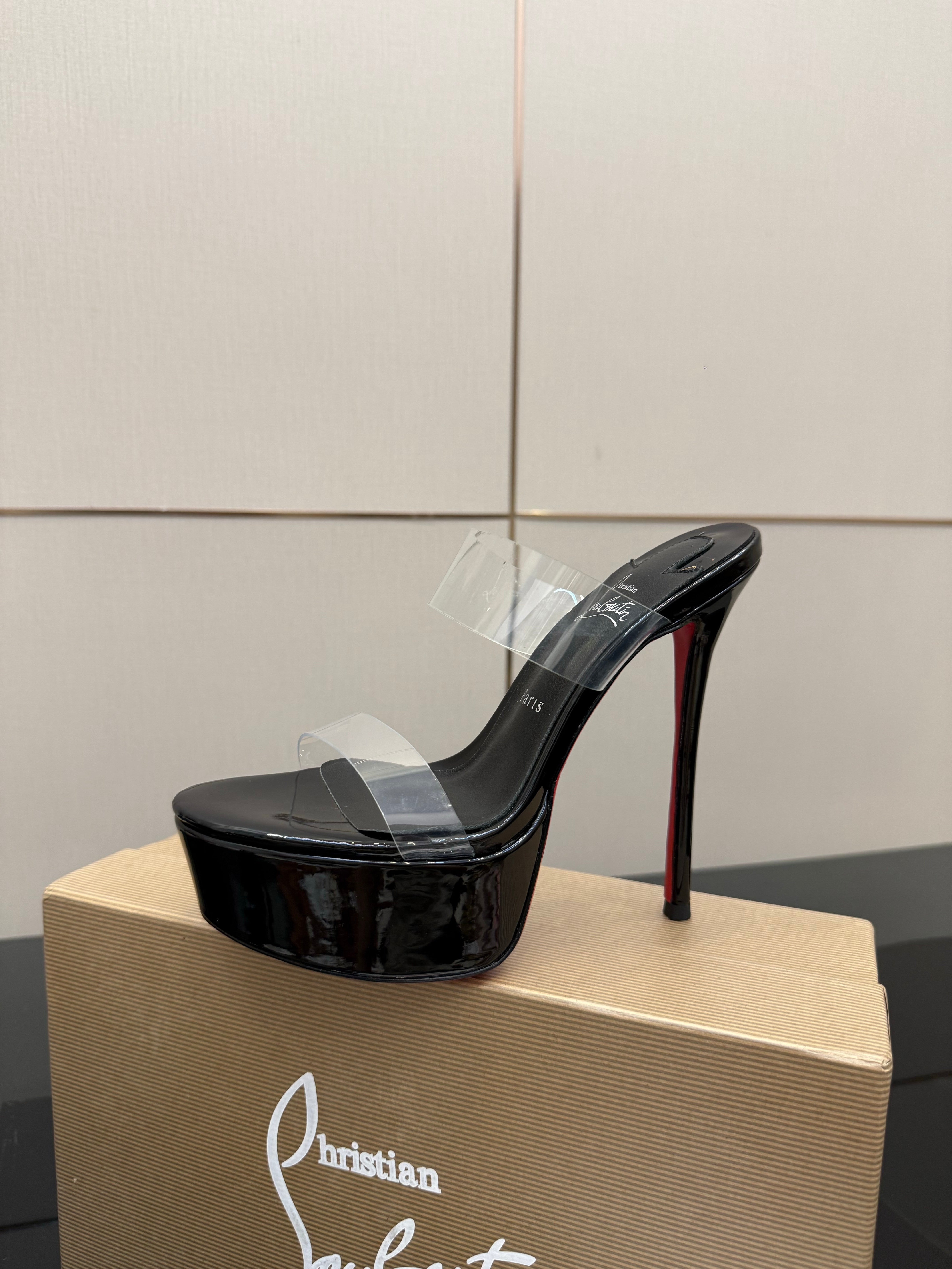 Christian Louboutin 2026 Just Loubi 14.5cm Mules Black PVC Lambskin 828175