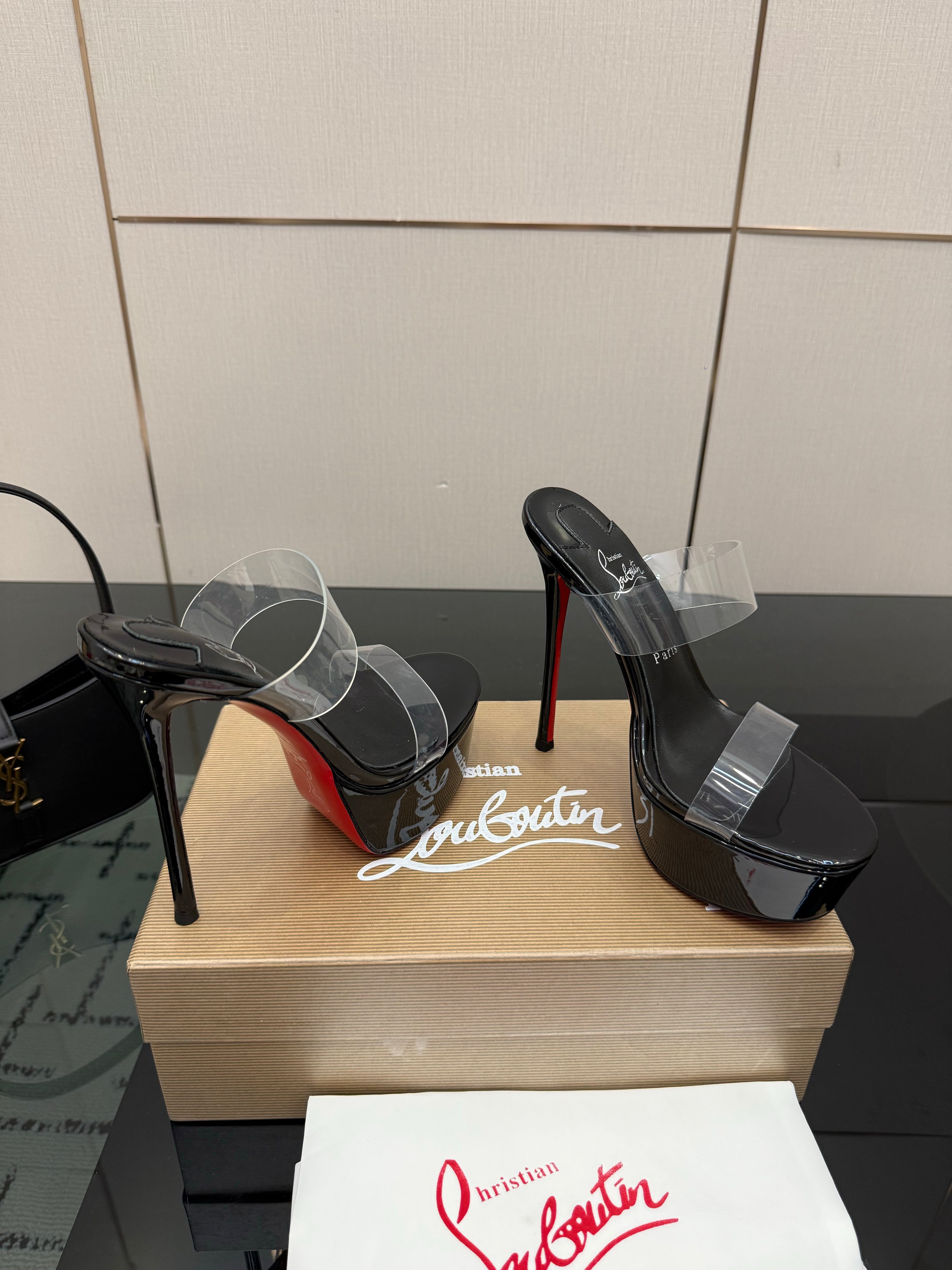 Christian Louboutin 2026 Just Loubi 14.5cm Mules Black PVC Lambskin 828175