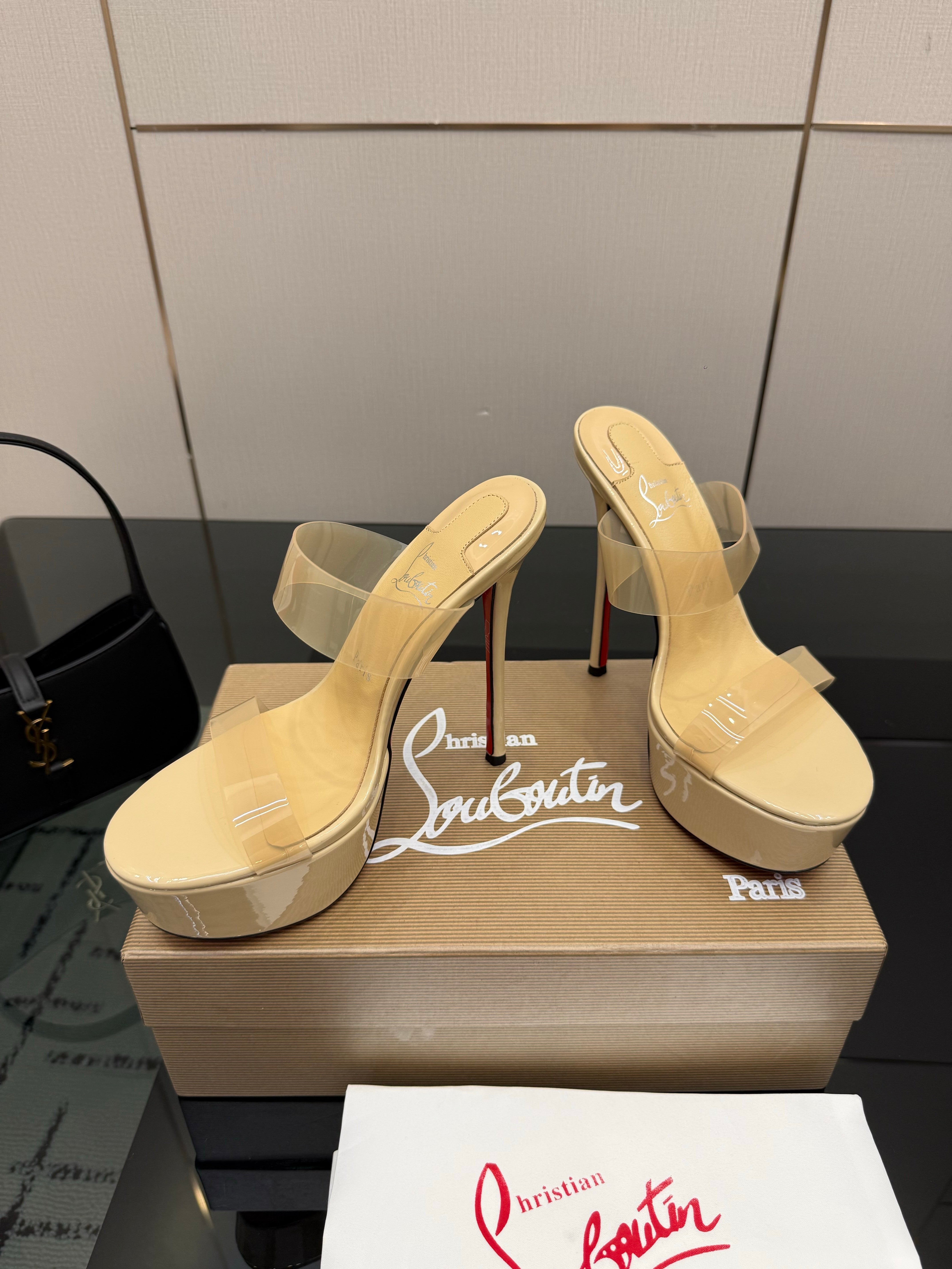 Christian Louboutin 2026 Just Loubi 14.5cm Mules Beige PVC Lambskin 828176
