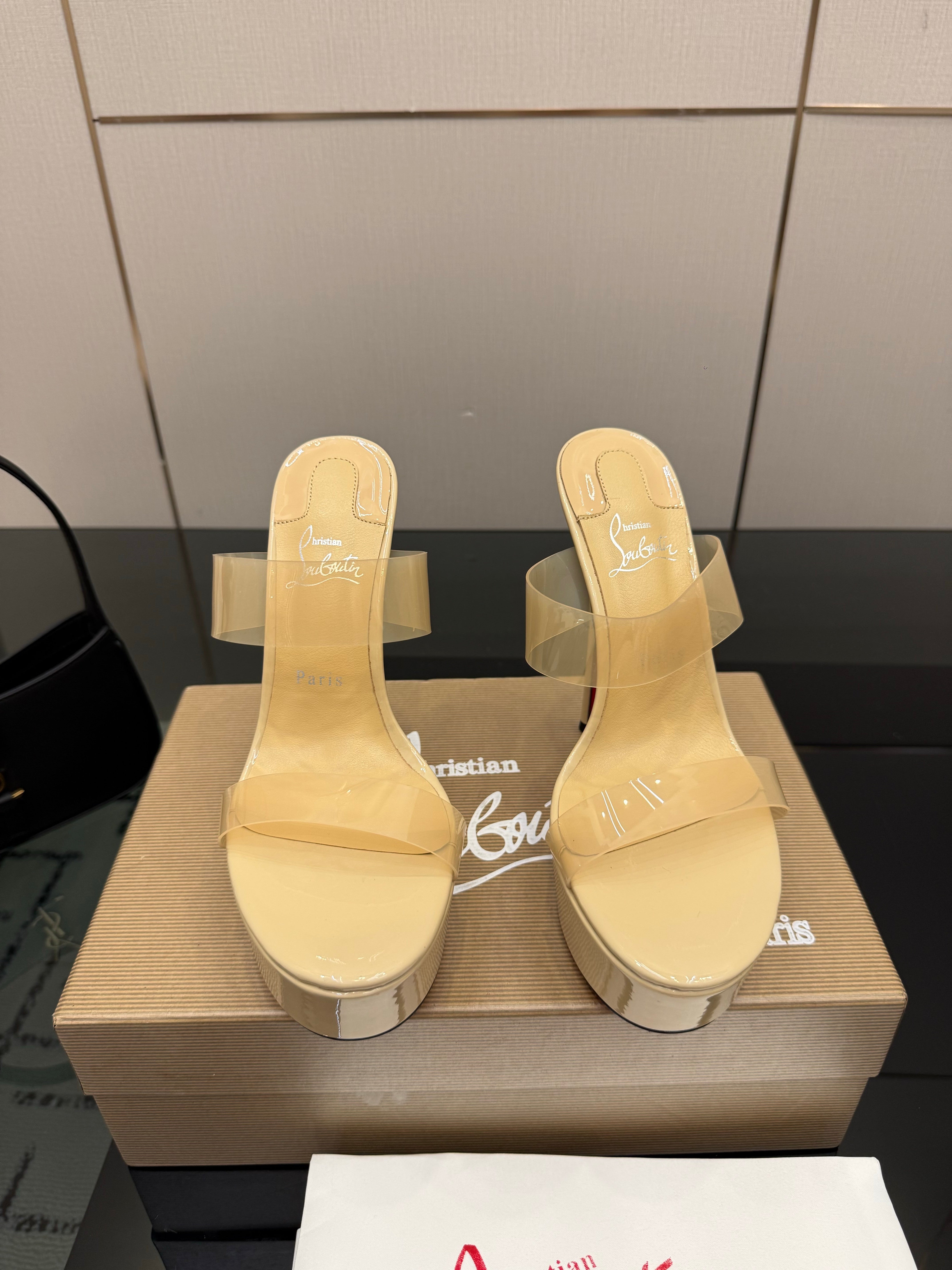 Christian Louboutin 2026 Just Loubi 14.5cm Mules Beige PVC Lambskin 828176