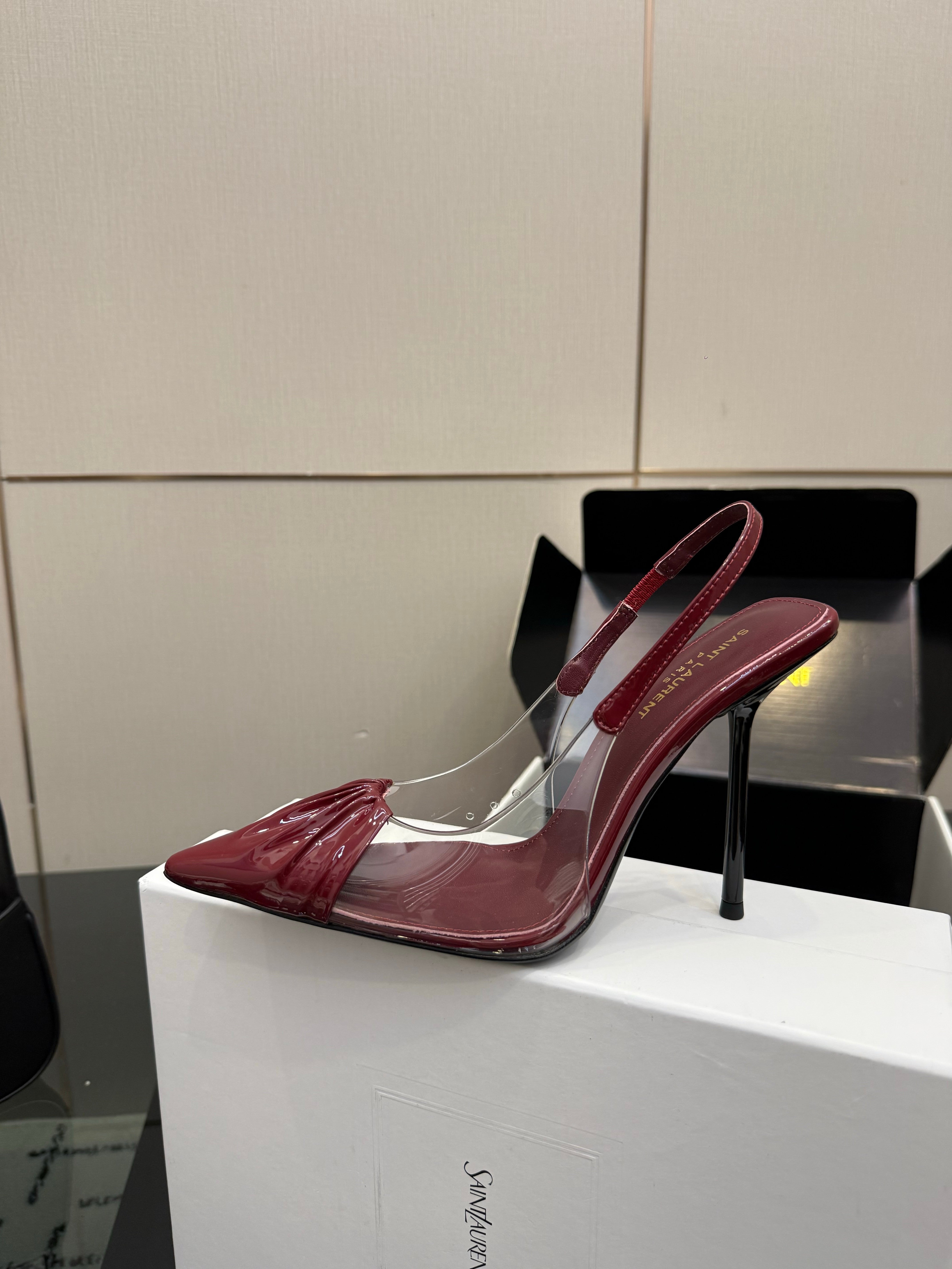 YSL Chica Slingback 10.5cm Burgundy Leather 828237