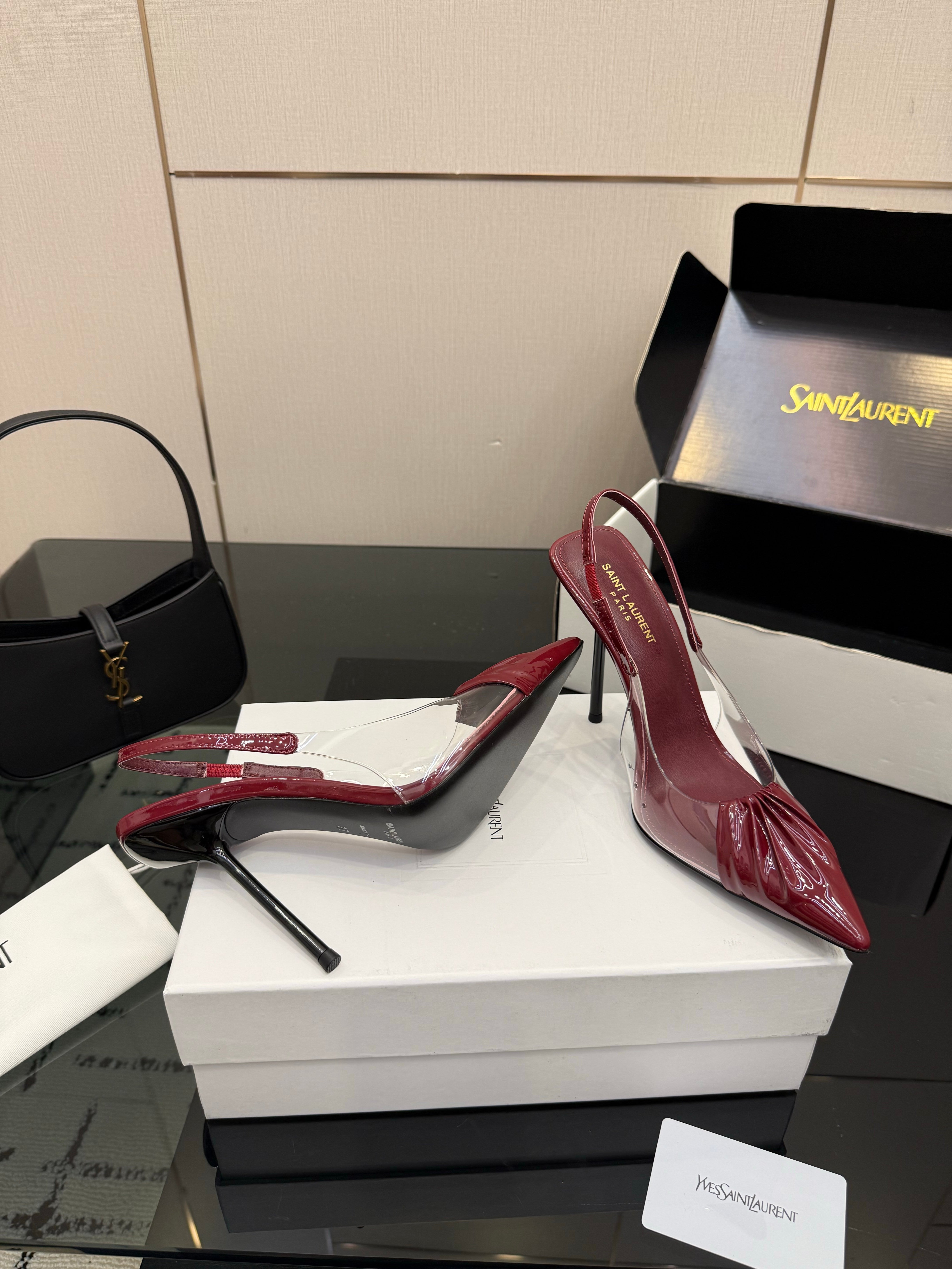 YSL Chica Slingback 10.5cm Burgundy Leather 828237