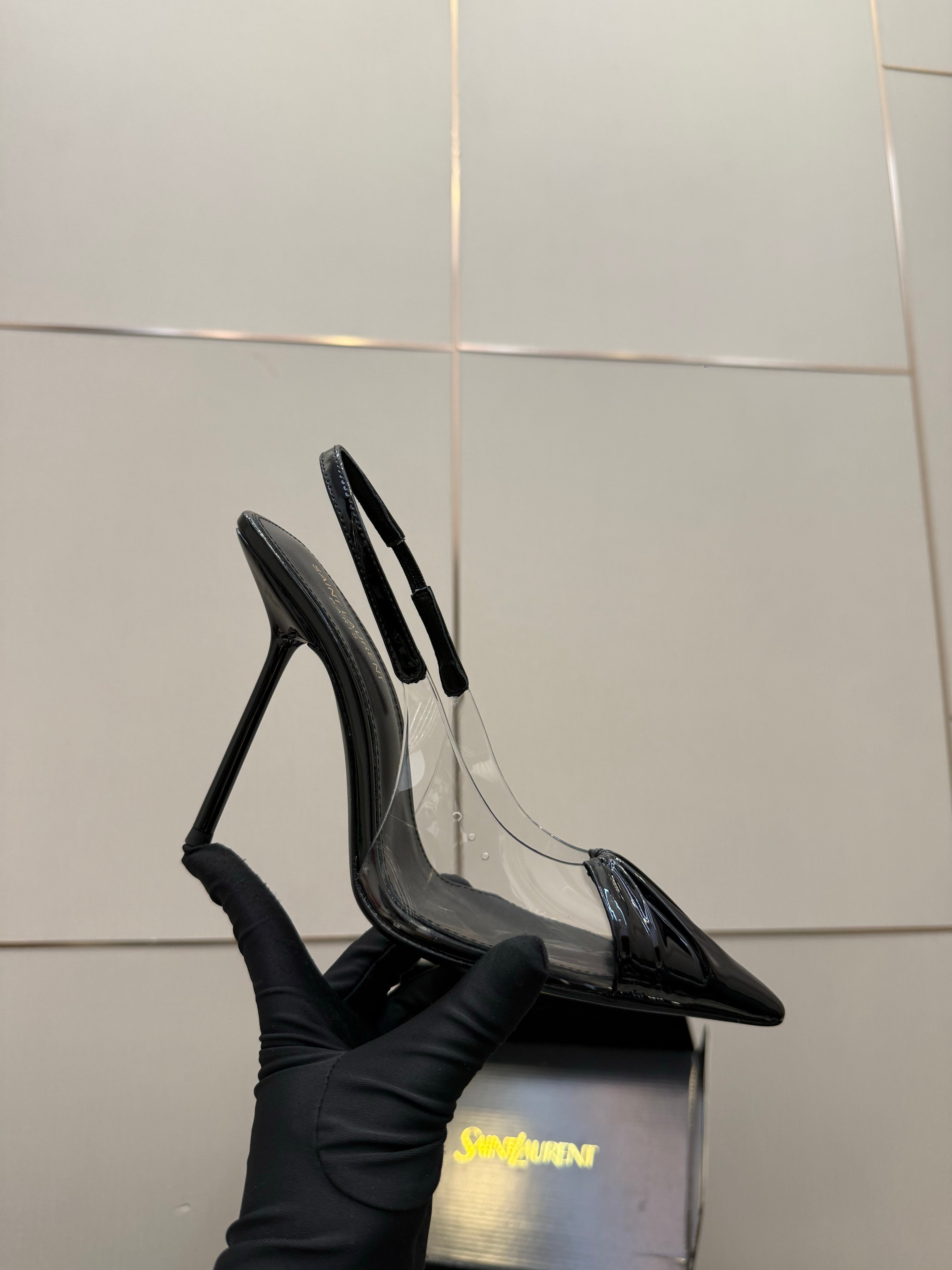 YSL Chica Slingback 10.5cm Black Leather 828238