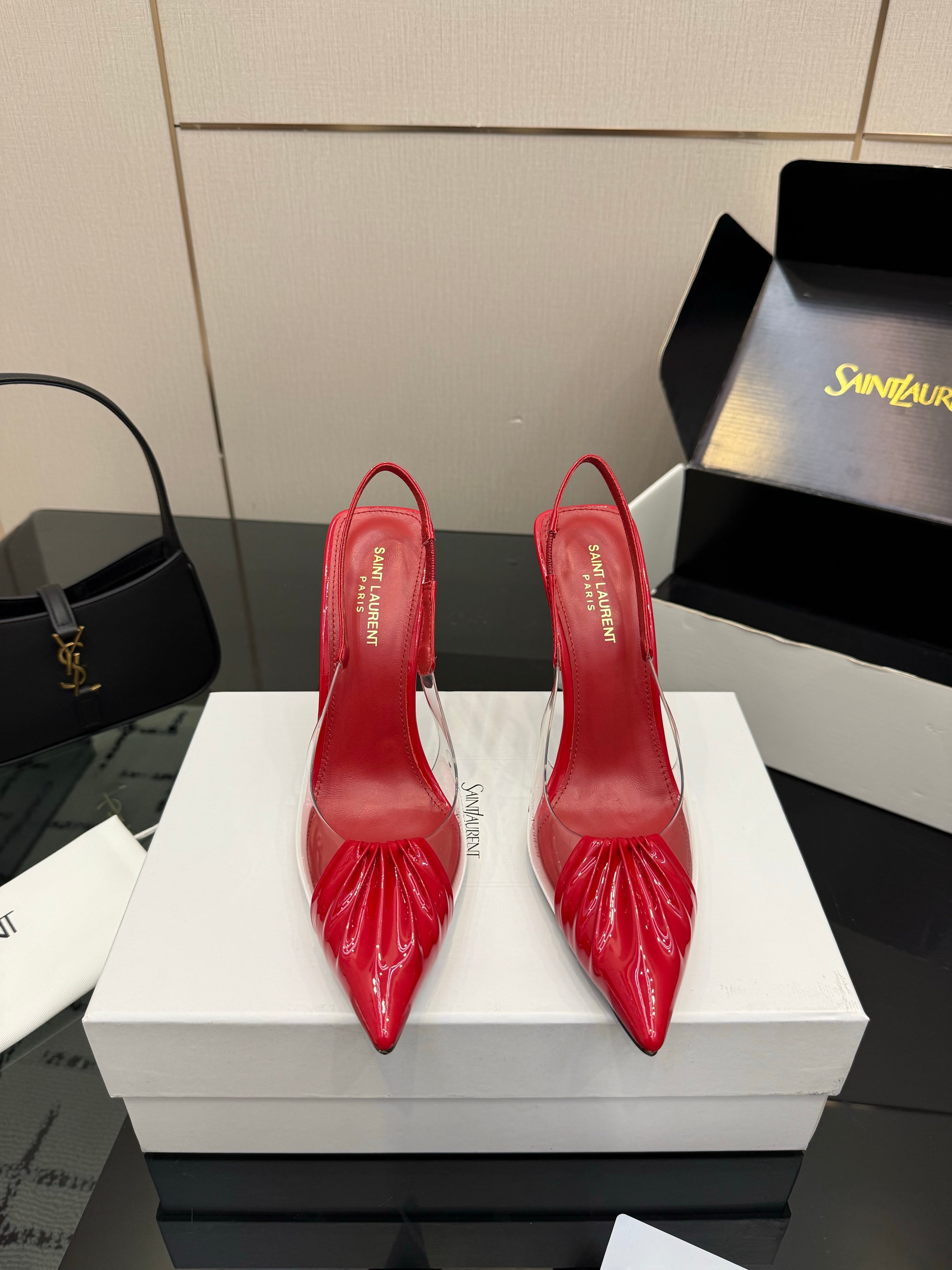 YSL Chica Slingback 10.5cm Red Leather 828239