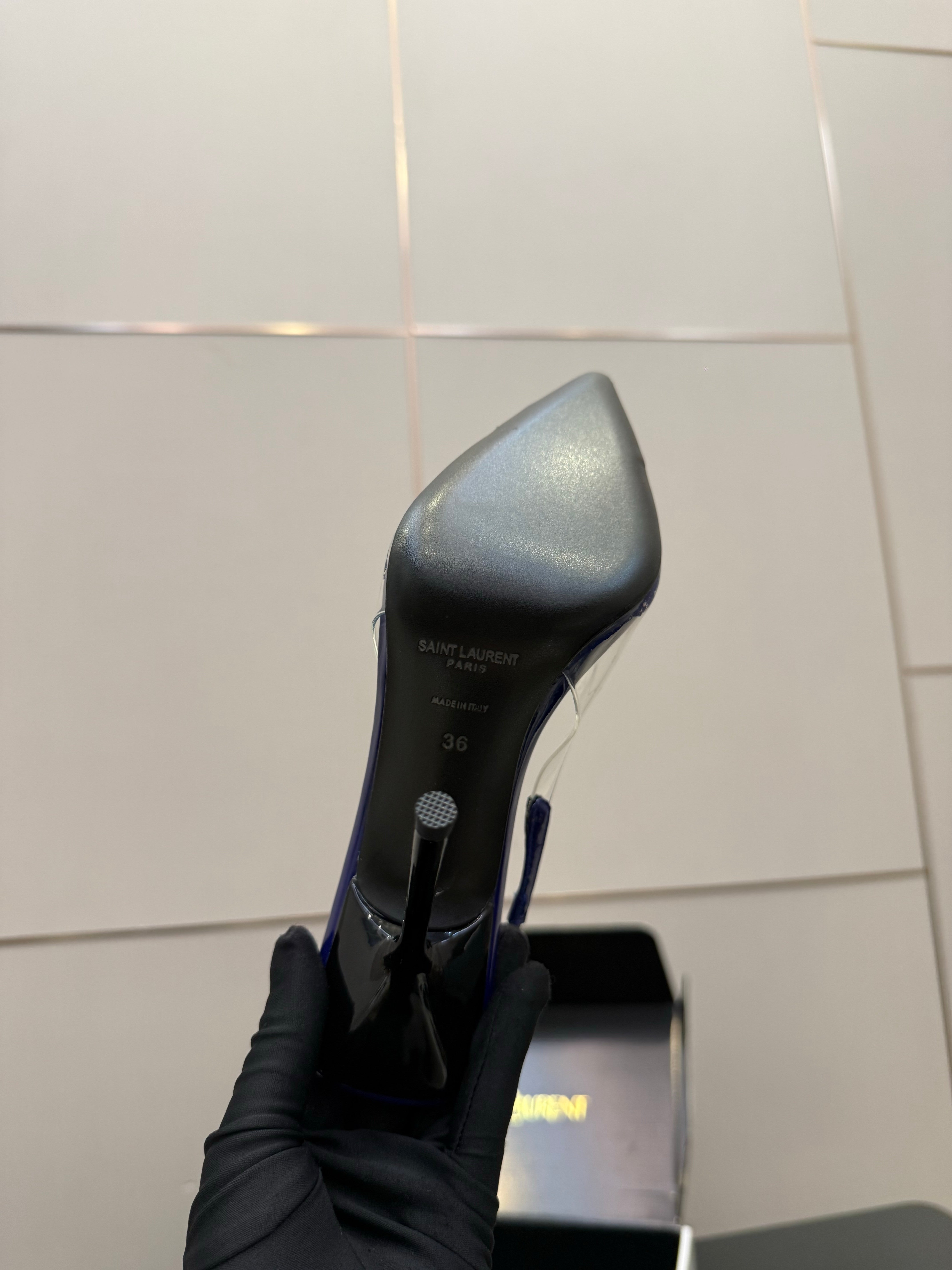 YSL Chica Slingback 10.5cm Blue Leather 828243
