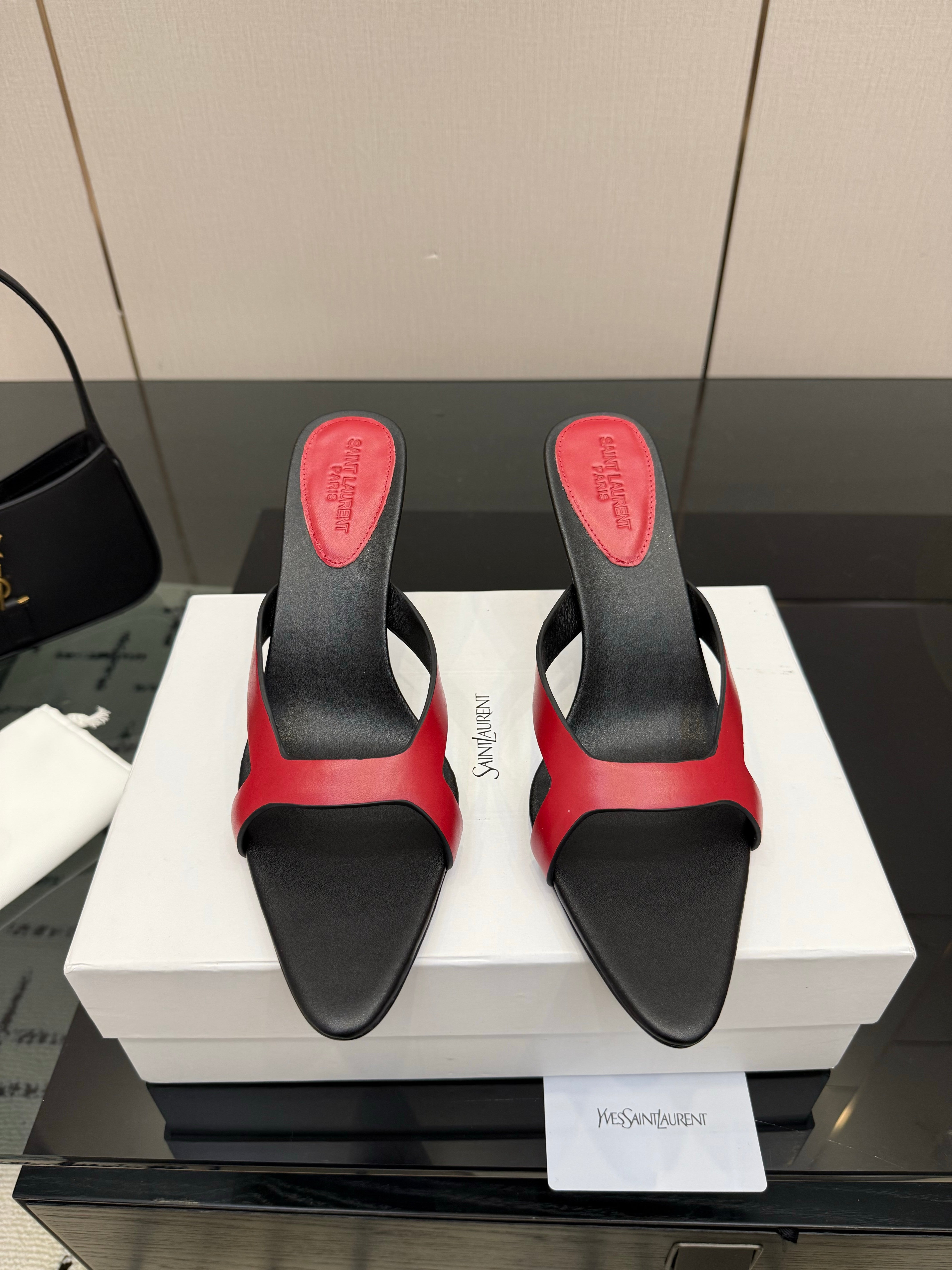 YSL Sandal 9cm Black Red Cowhide 828247
