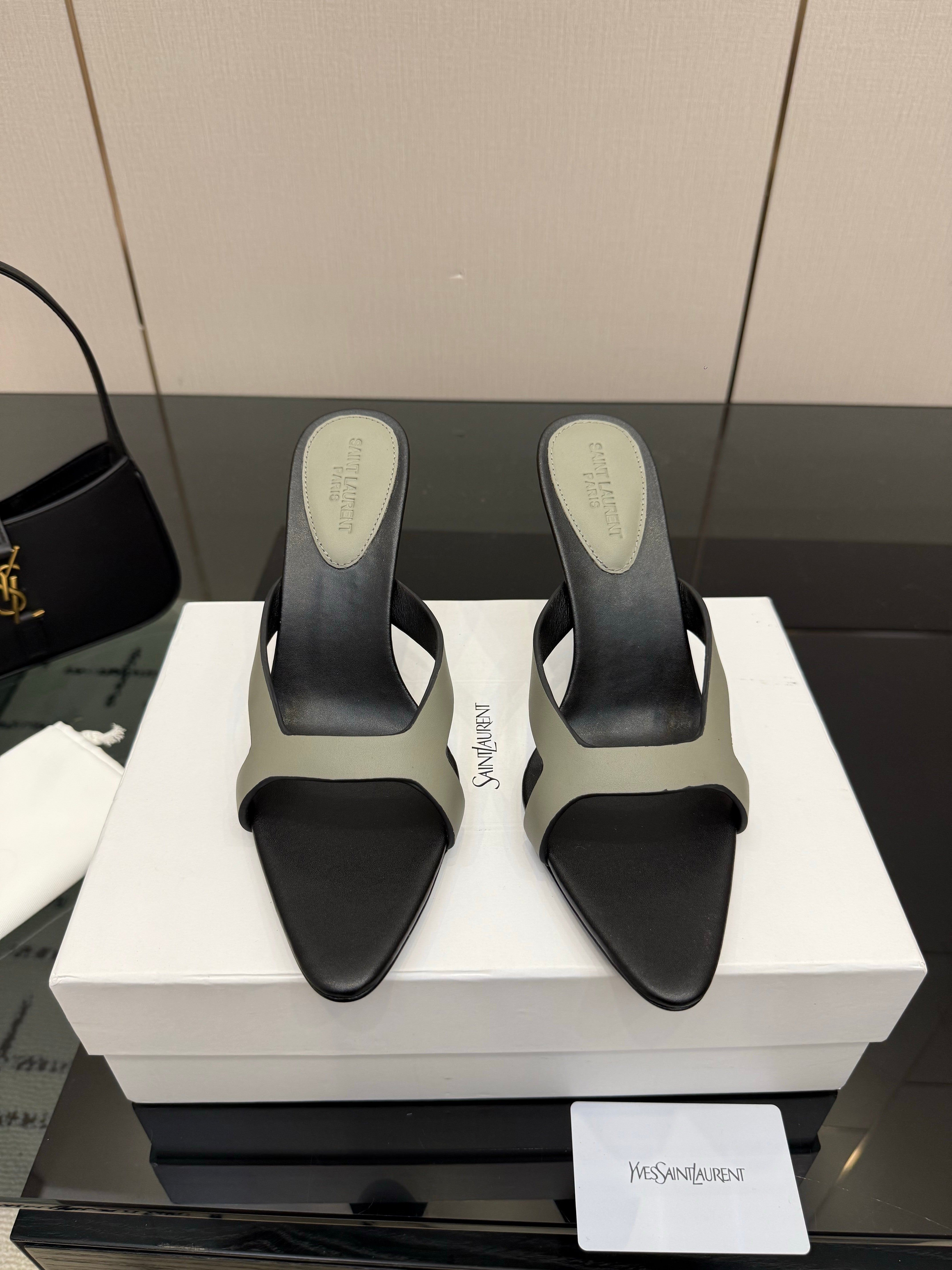YSL Sandal 9cm Black Grey Cowhide 828248