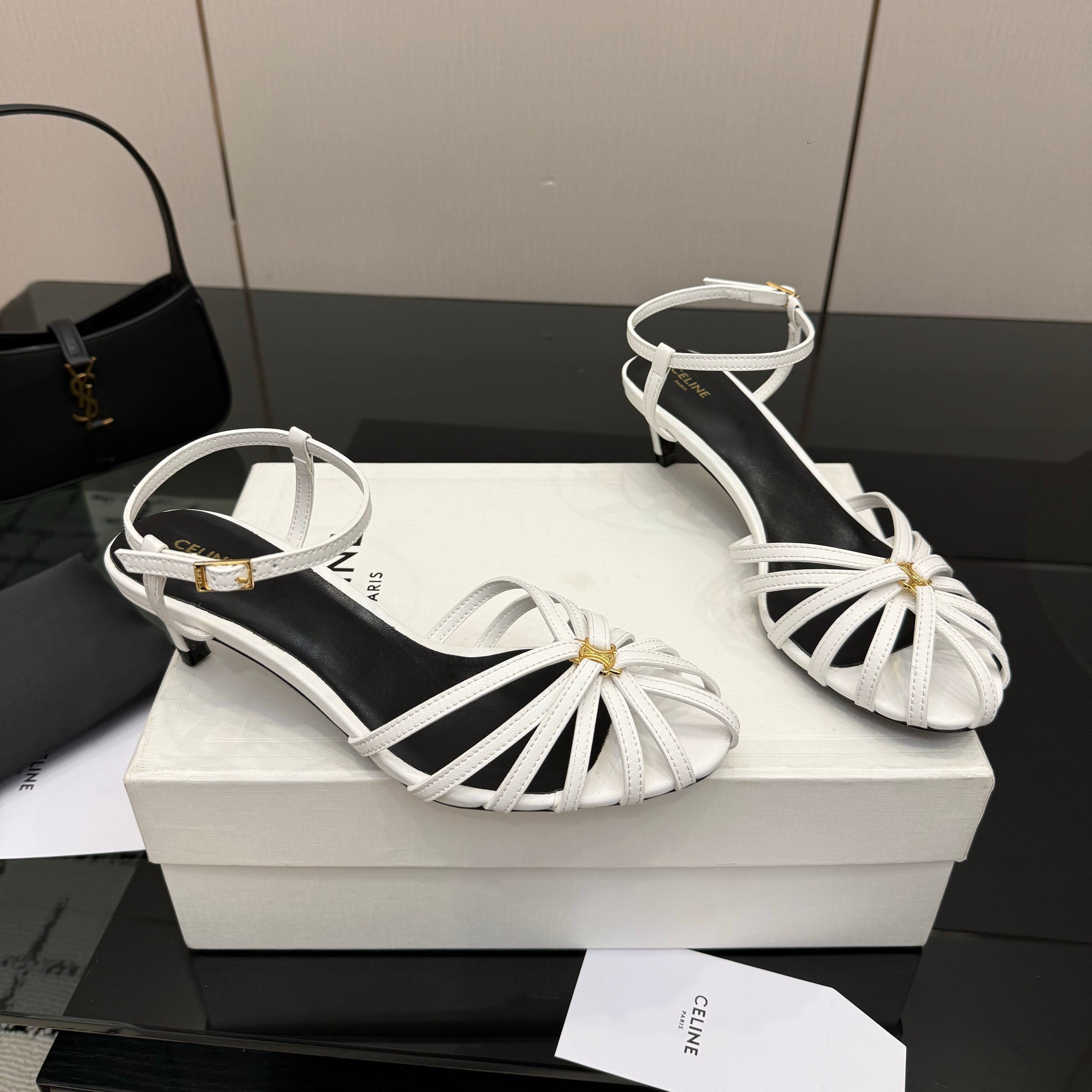 Celine 26s Sandal Triomphe 5cm White Lambskin 894267